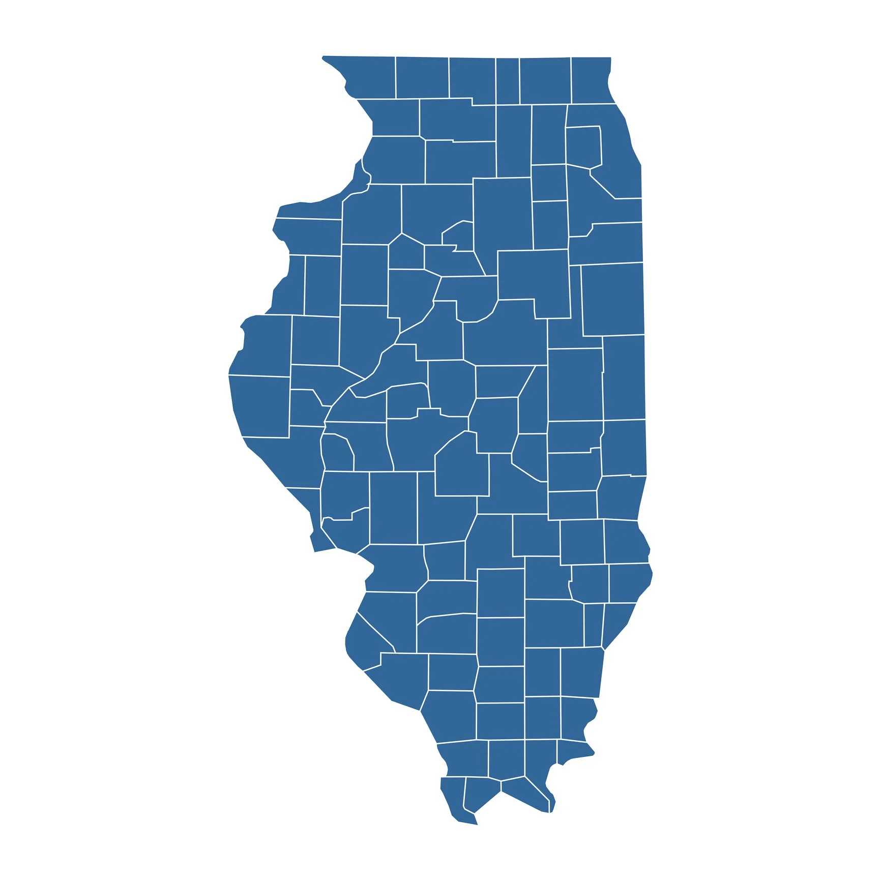 Map of Illinois showing county boundaries.