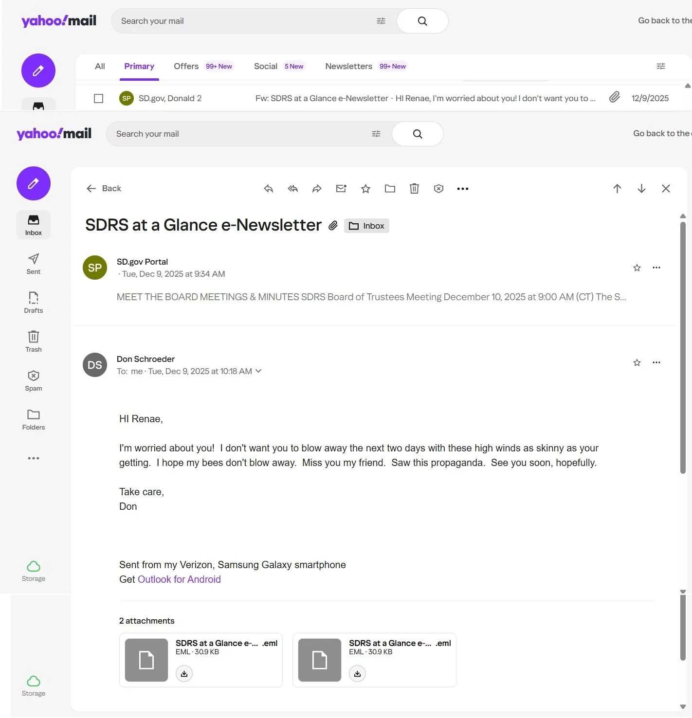 A friend's email comes to Renae through the SD.gov Portal with suspected malware attachments