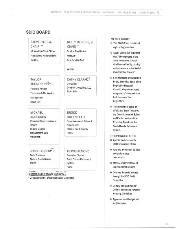 South Dakota Investment Council Board Members with audit committee members circled