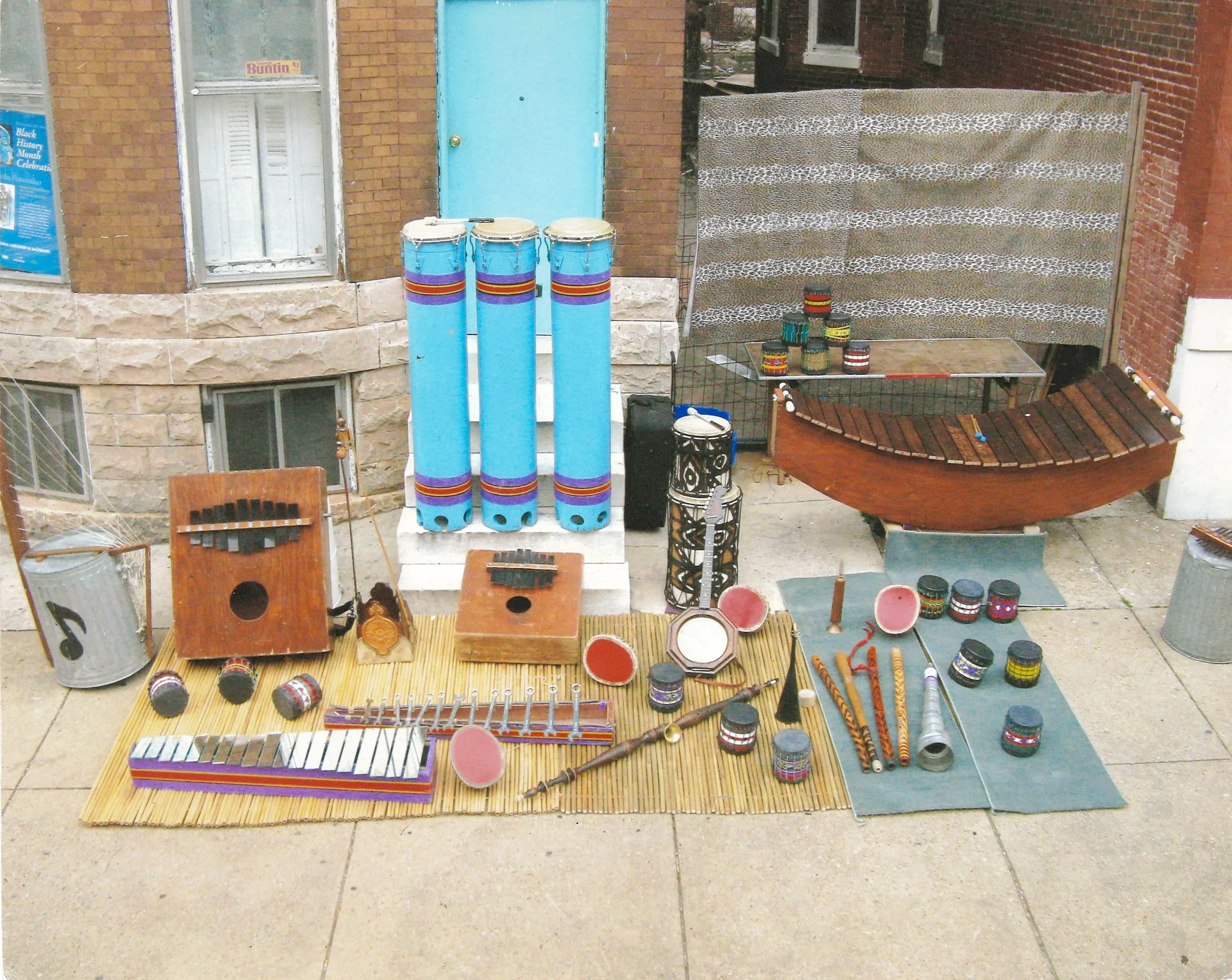 Bass Harp, Dresser Drawer Kalimba, Mirrored Xylophone, Thunder Drums, Boat Xylophone, Wrenchaphone, Watermelon Drums, Coffee Can Drums, Bedpostaphone, Flutes