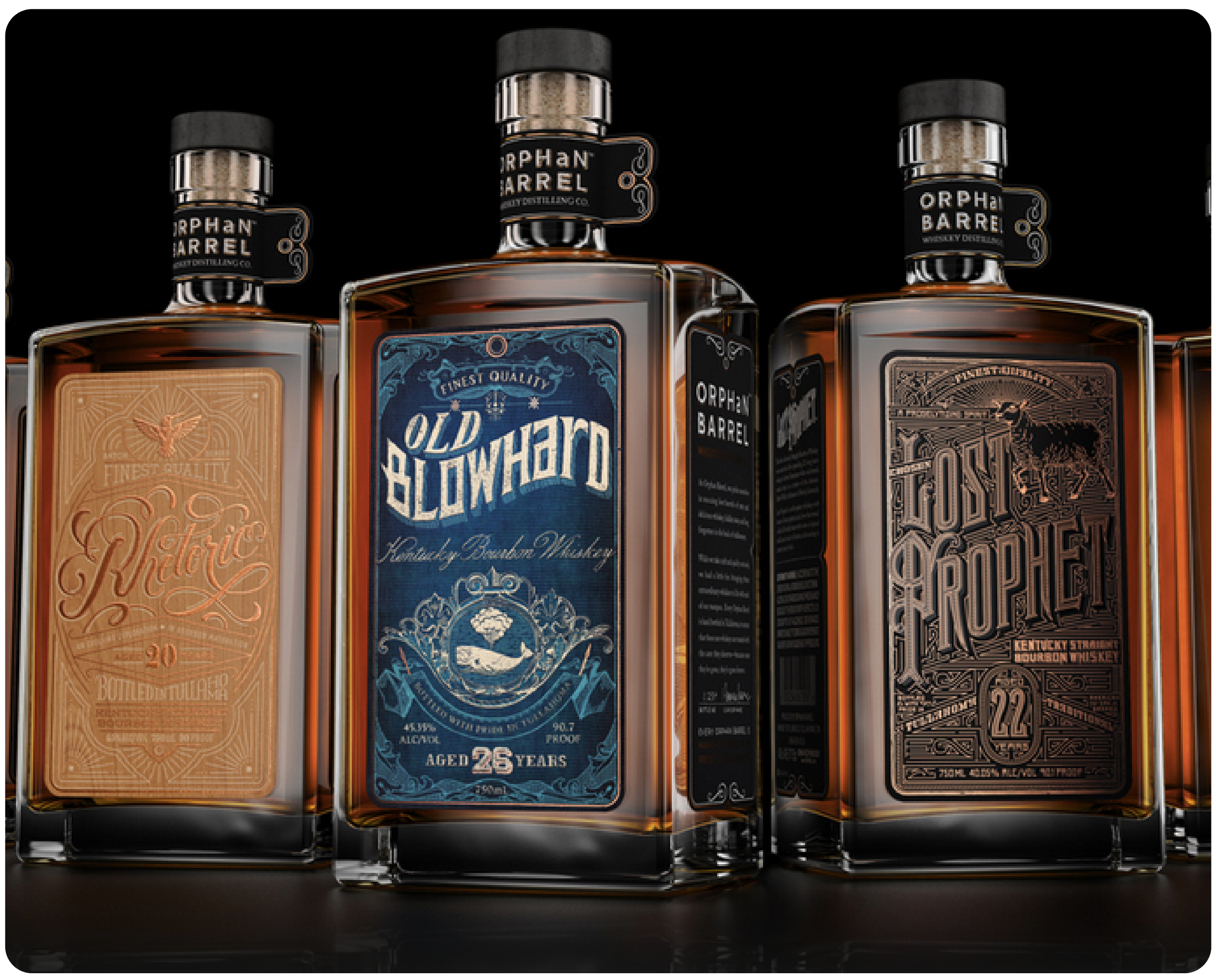 Diageo Orphan Barrel bourbon packaging production — spirits packaging by print-ability™