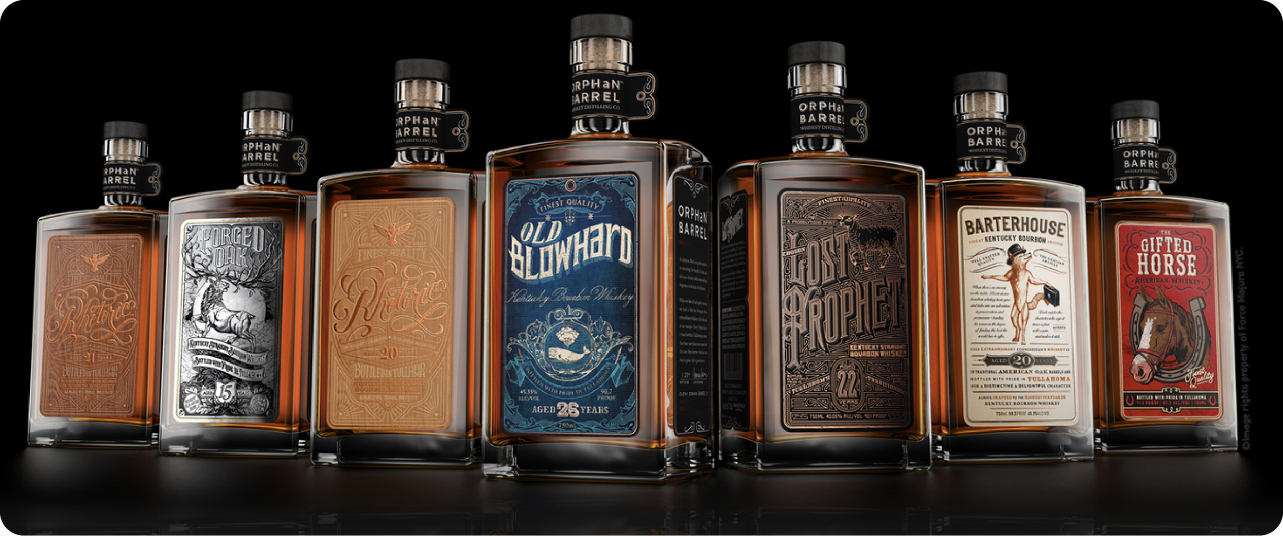 Diageo Orphan Barrel bourbon collection packaging production — spirits packaging by print-ability™