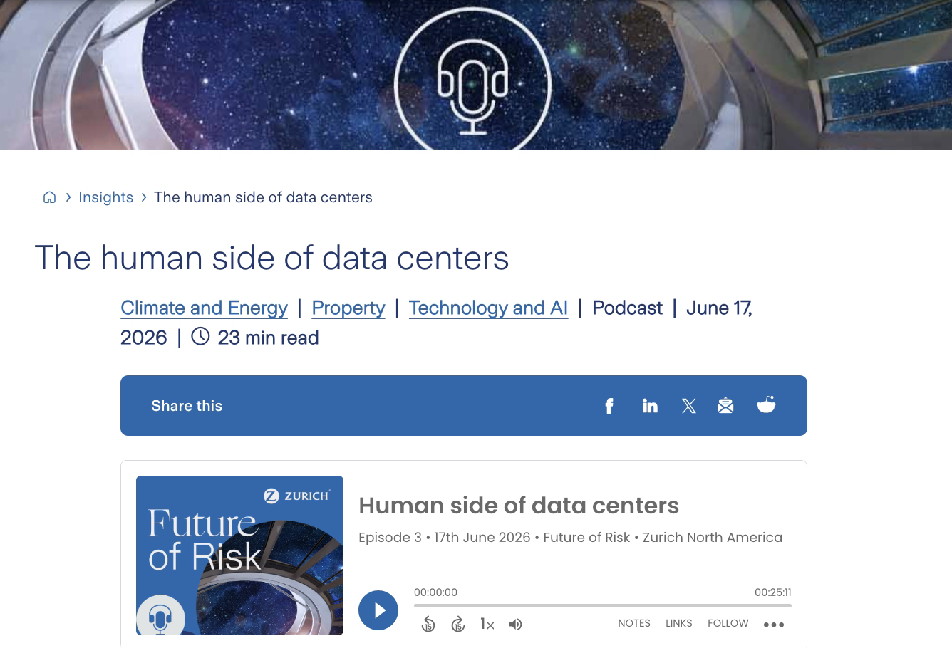 Arrowsight Featured In Zurich Resilience "Future of Risk" Podcast on Data Center Safety