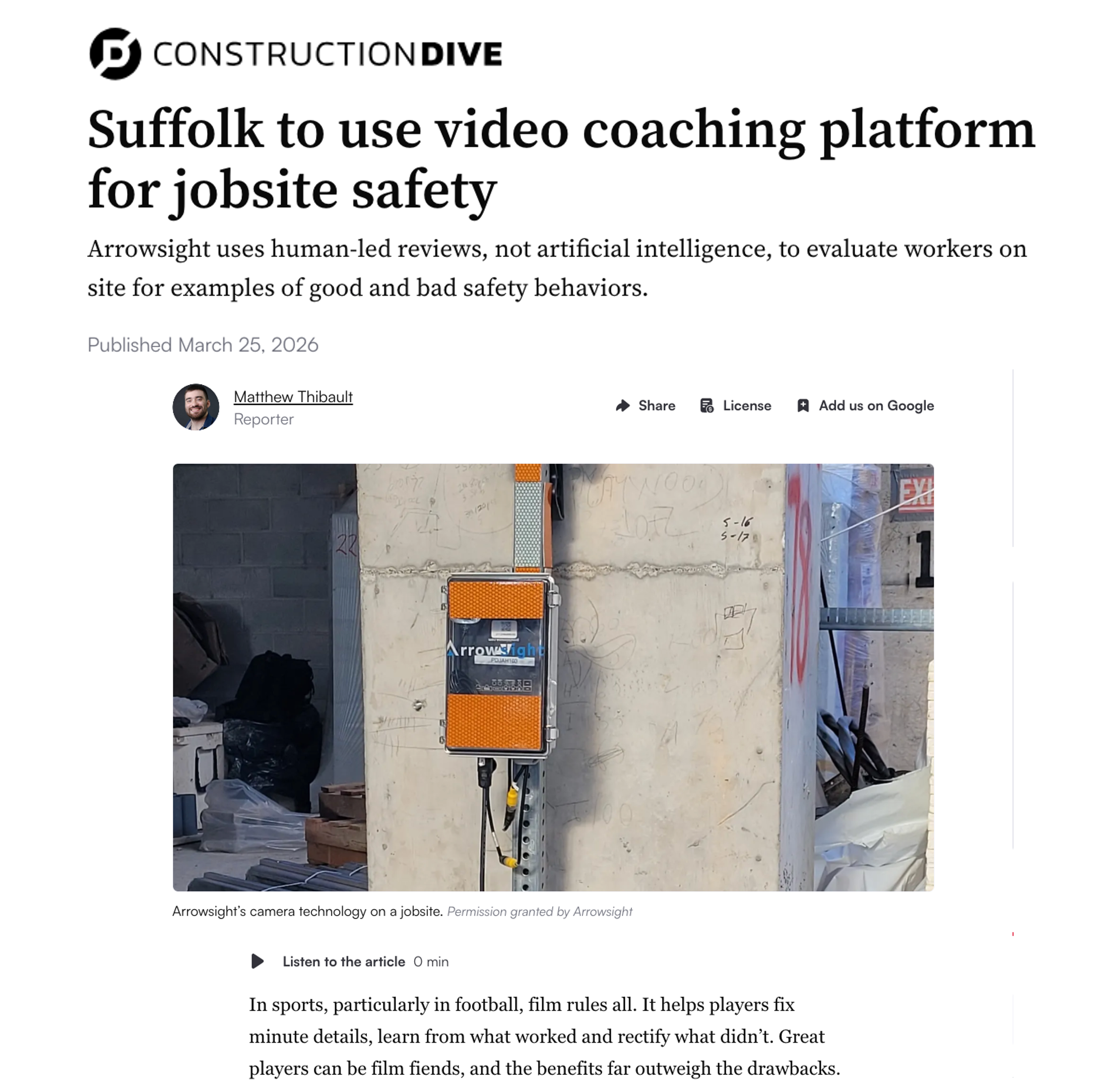 Suffolk to use video coaching platform for jobsite safety