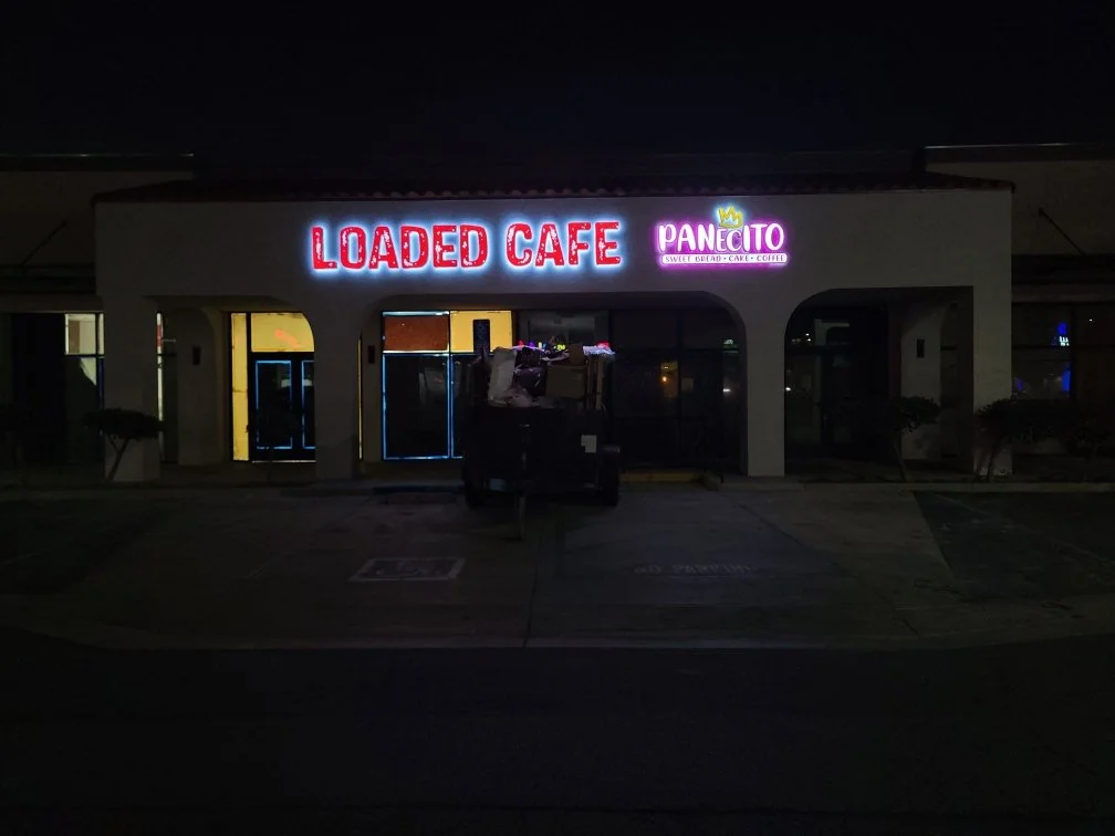 Channel letter sign on a retail night illuminated space near Los Angeles, Ca.