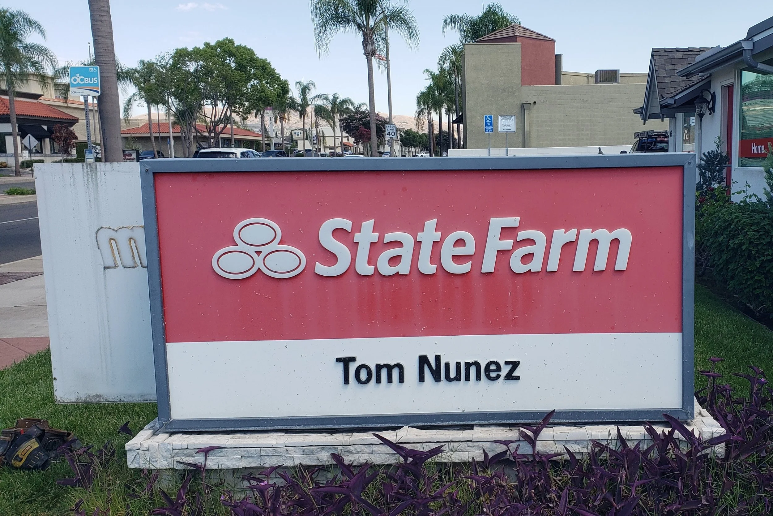 refurbish and refresh of monument sign with push through face in Los Angeles, Ca. before