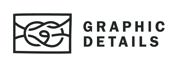 Logo with a black knot graphic and the text 'GRAPHIC DETAILS' in bold uppercase letters.
