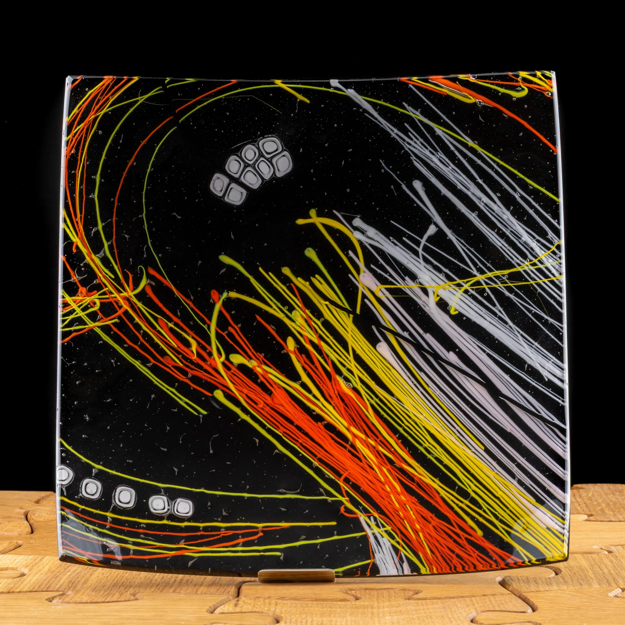 Black Abstract Opaque Square Dish by Alfier Glass Studio .jpg