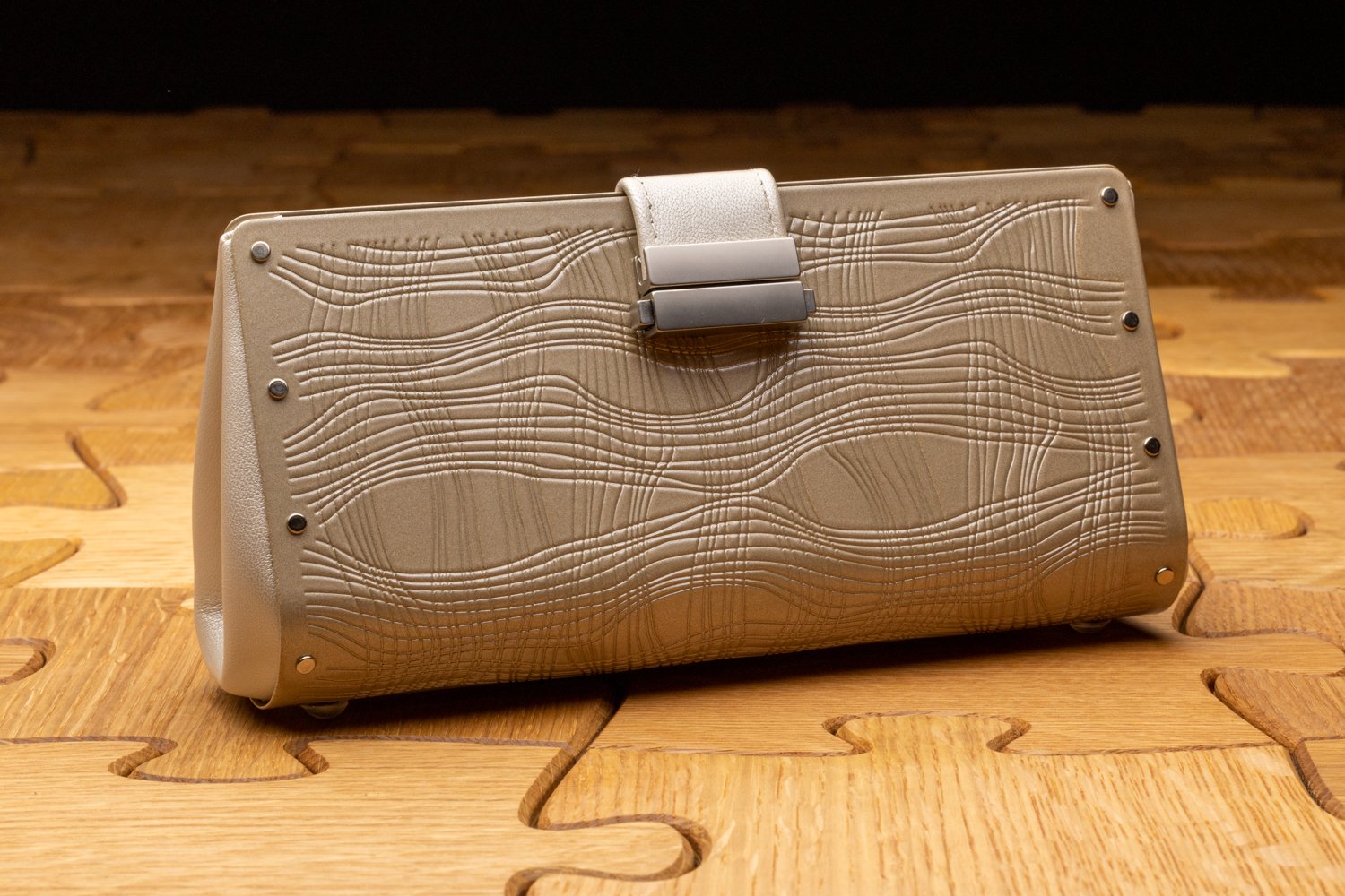 Champagne Capellini Clutch by Wendy Stevens