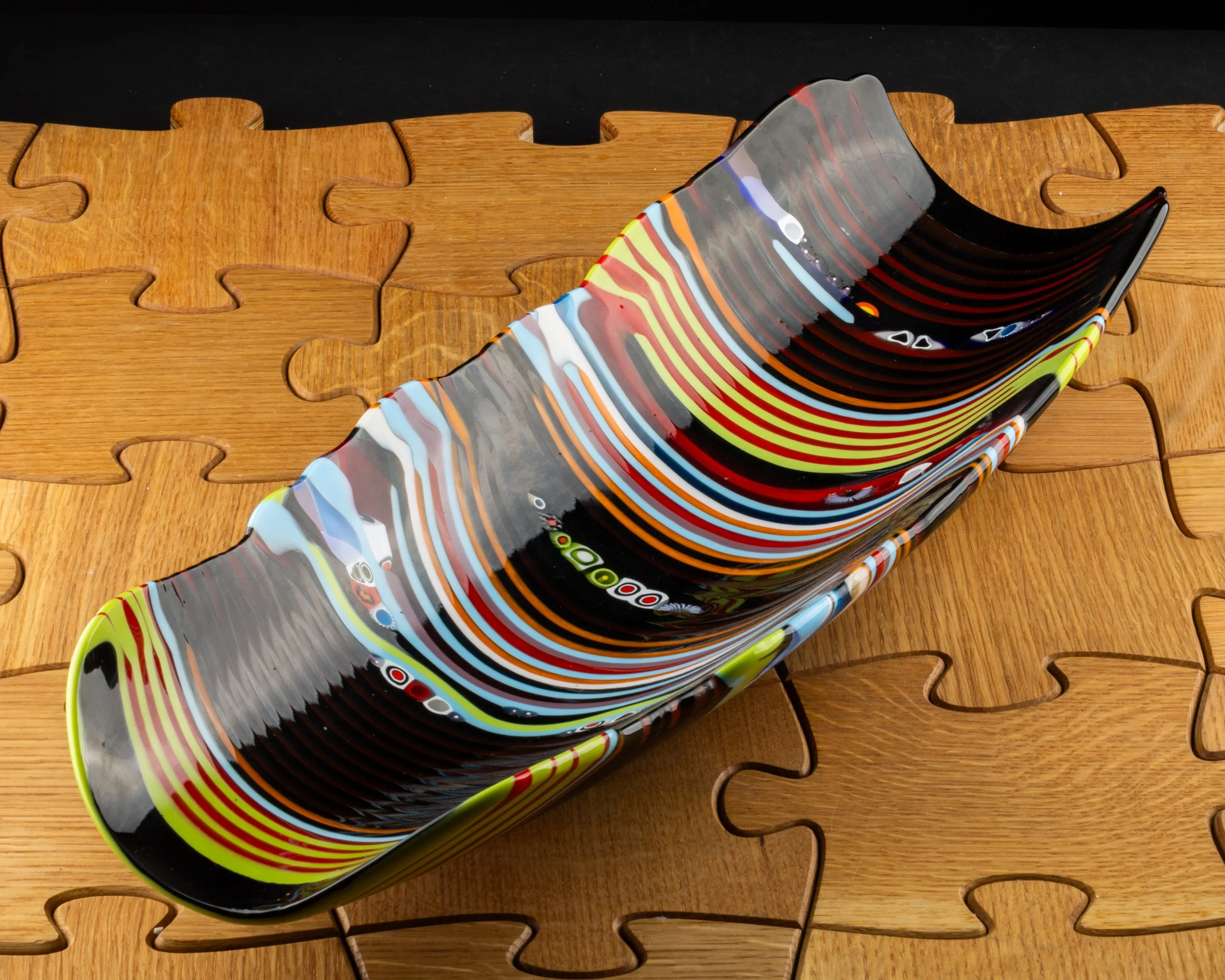 Vibrant Rectangular Curved Glass Server by Alfier Glass Studio