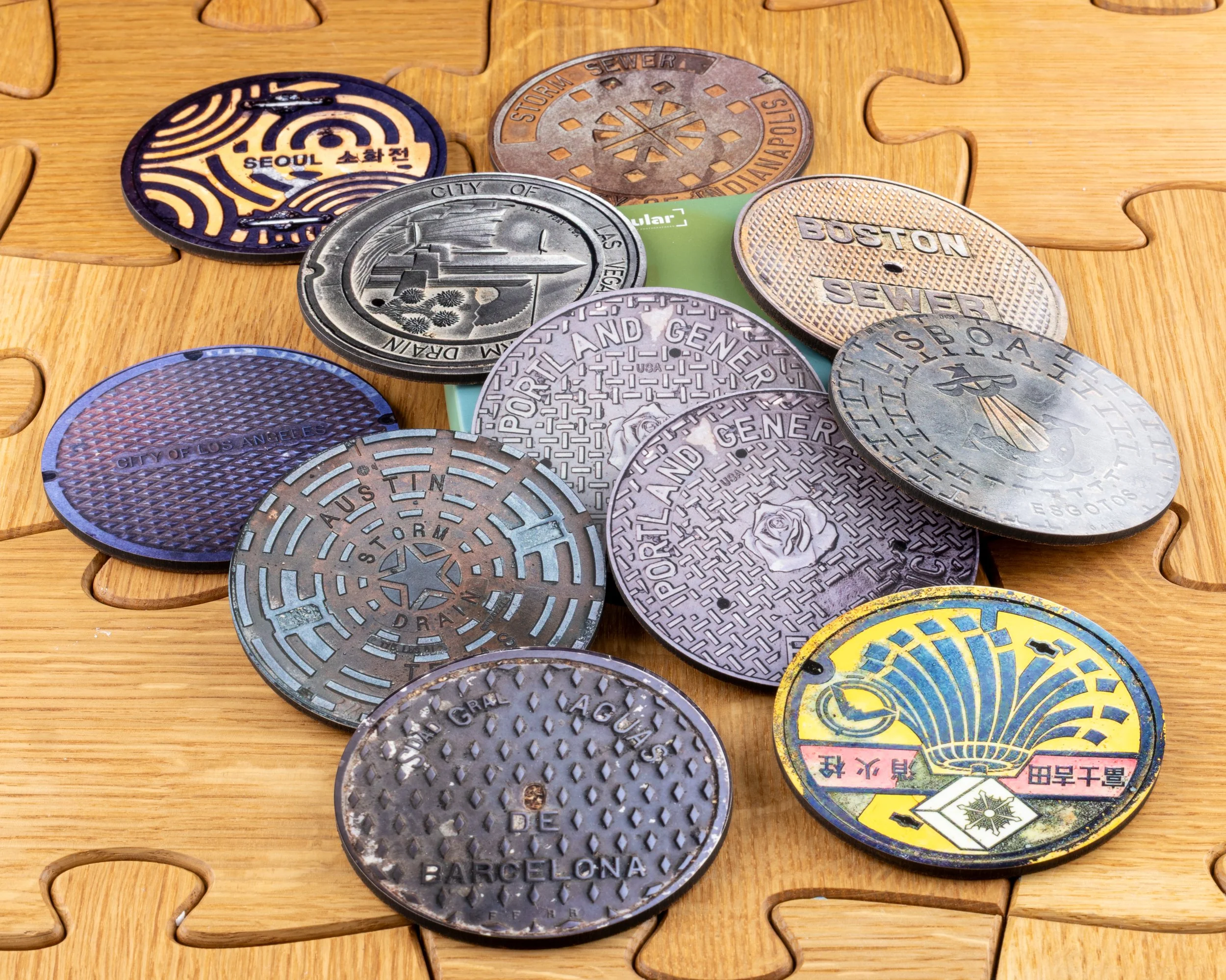 Global City Manhole Cover Coasters by Vernakular Designs