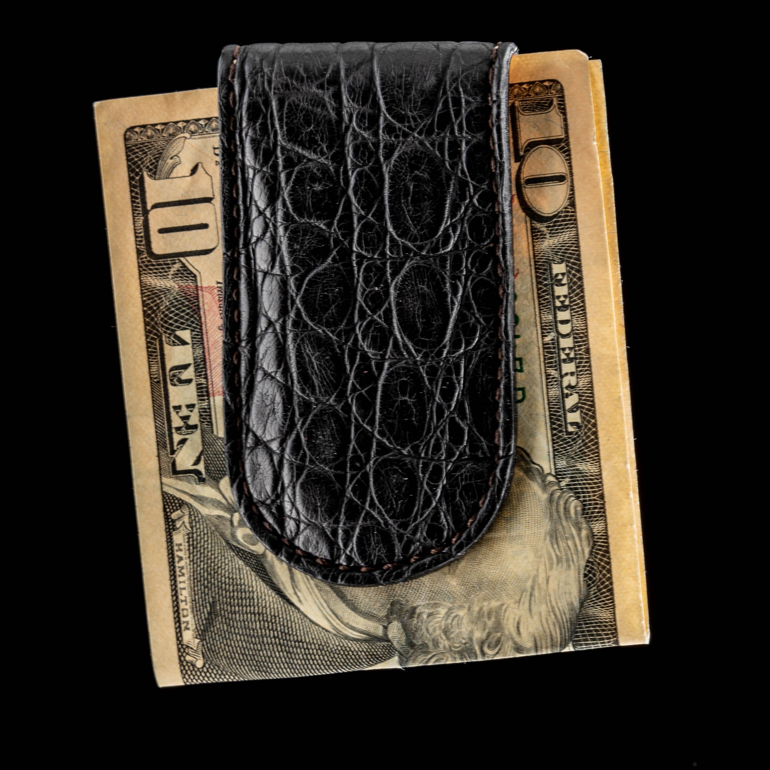 Black Alligator Leather Money Clip by Pong Gaddi