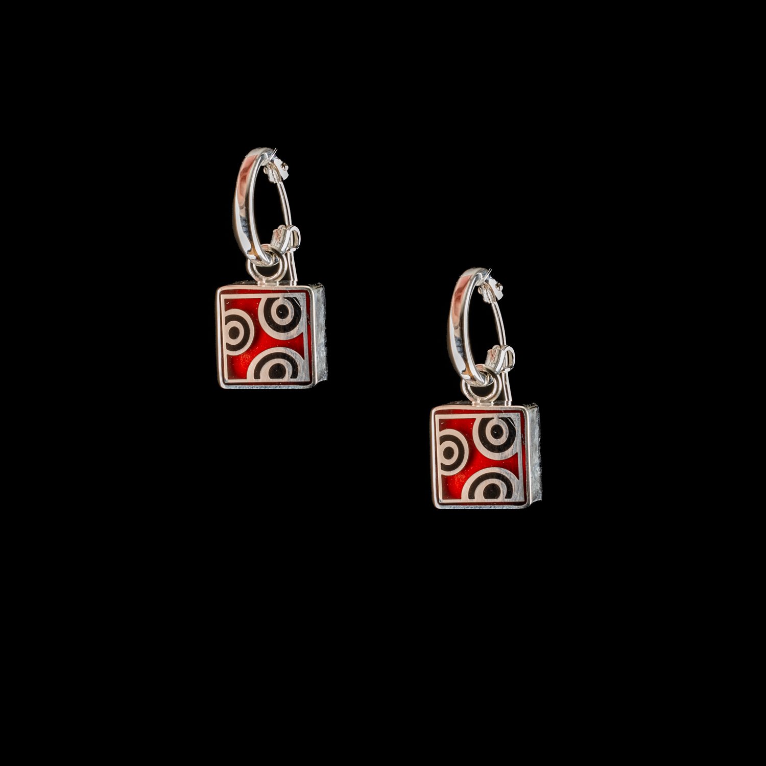 Red and Black Art Deco Reversible Charm Earrings by Victoria Varga