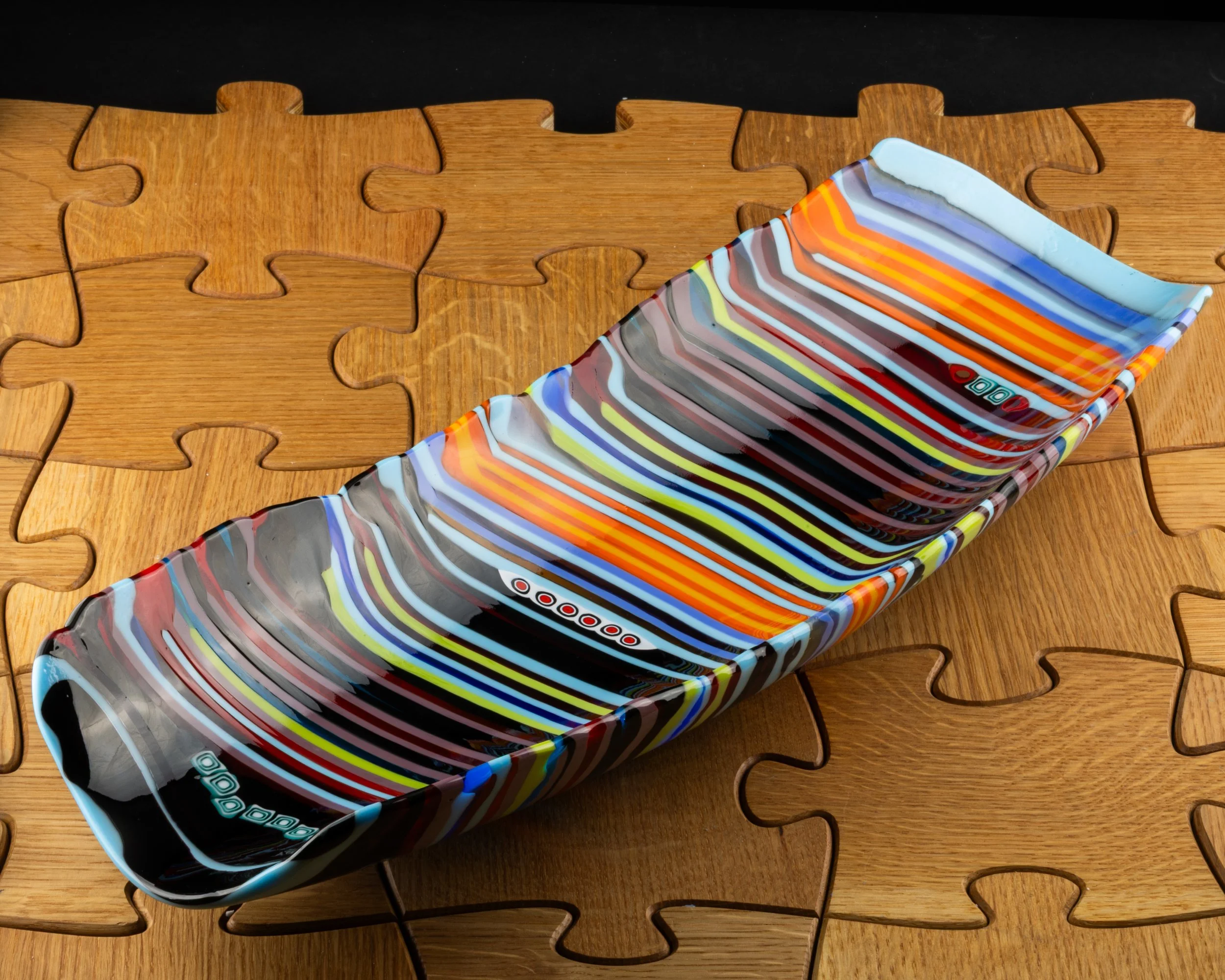 Vibrant Rectangular Curved Glass Server by Alfier Glass Studio