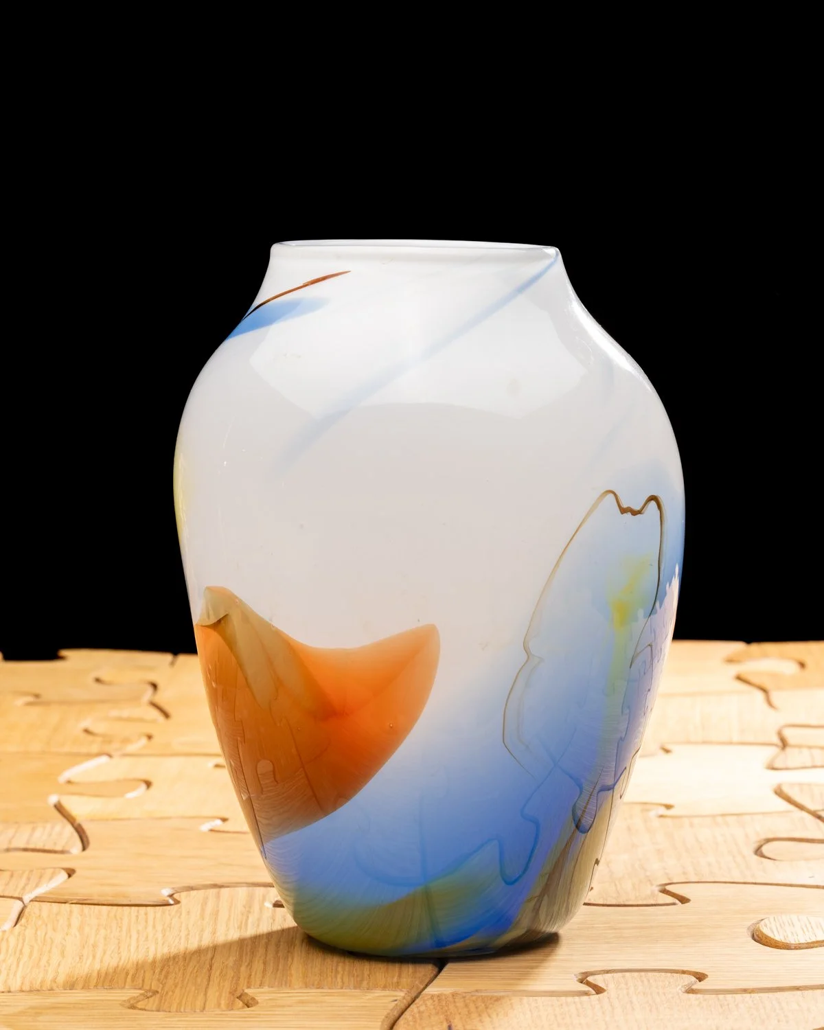 Blue Brown Nebula Vase by McDermott Glass Studios