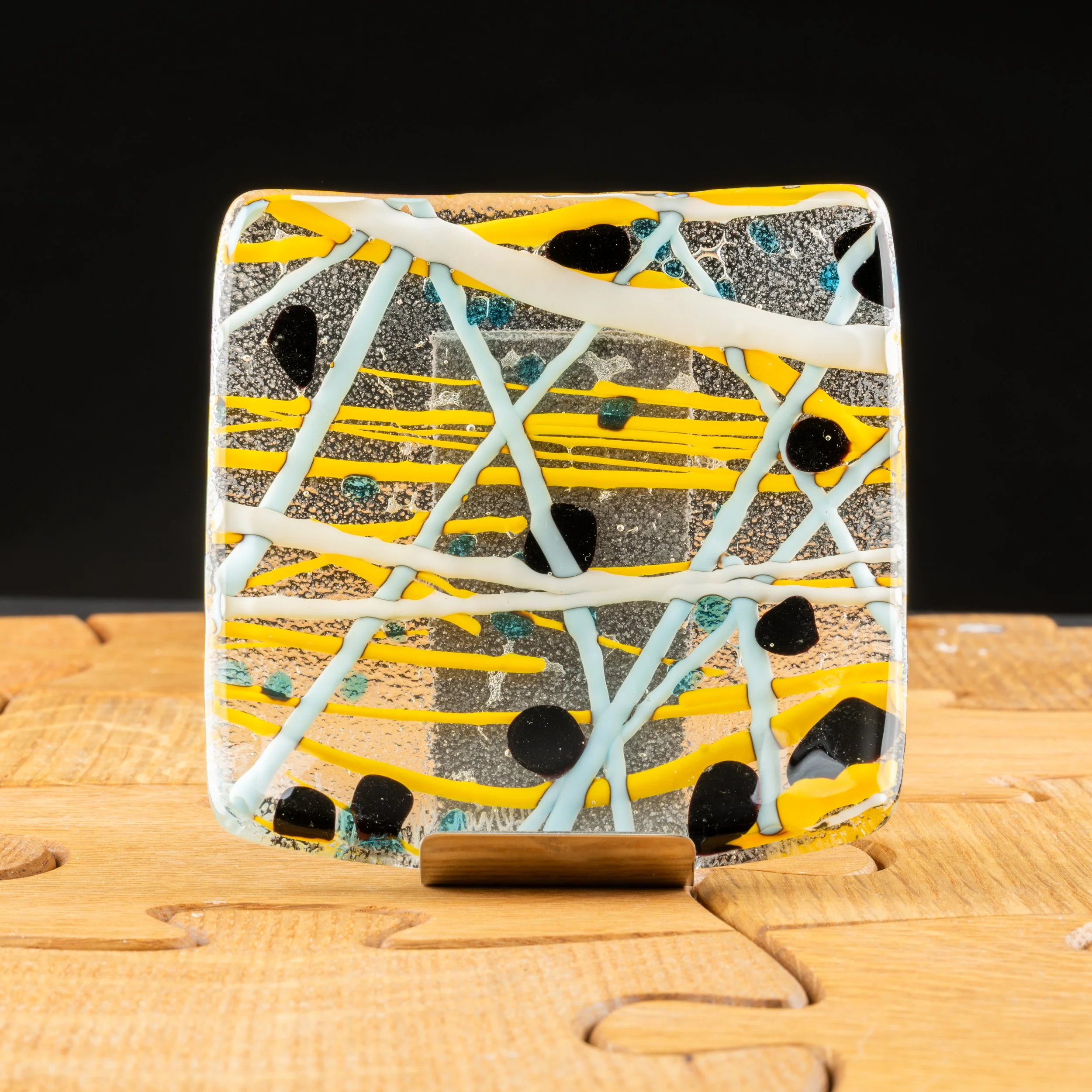 Dots Abstract Square Plate by Alfier Glass Studio