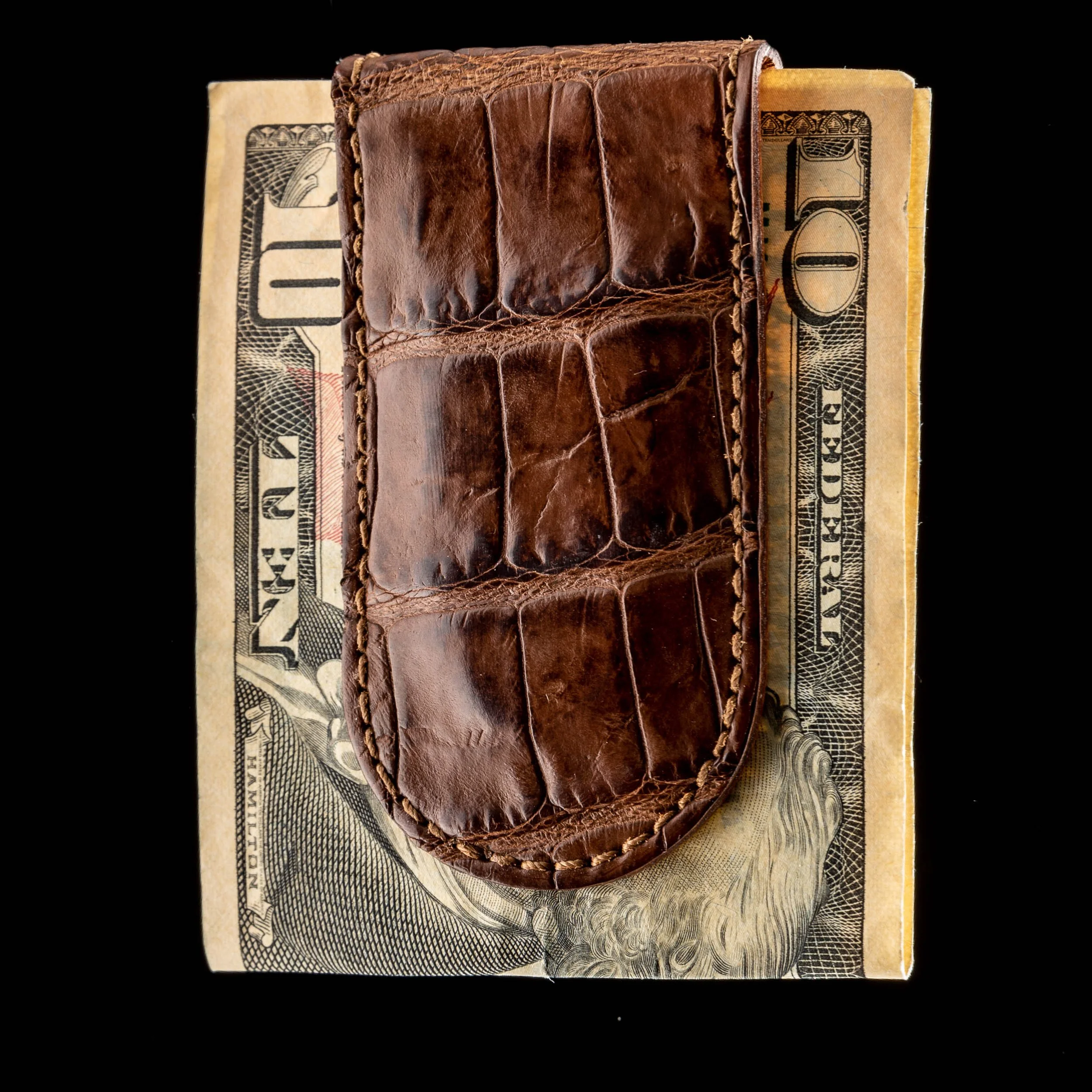 Brown Alligator Money Clip by Pong Gaddi