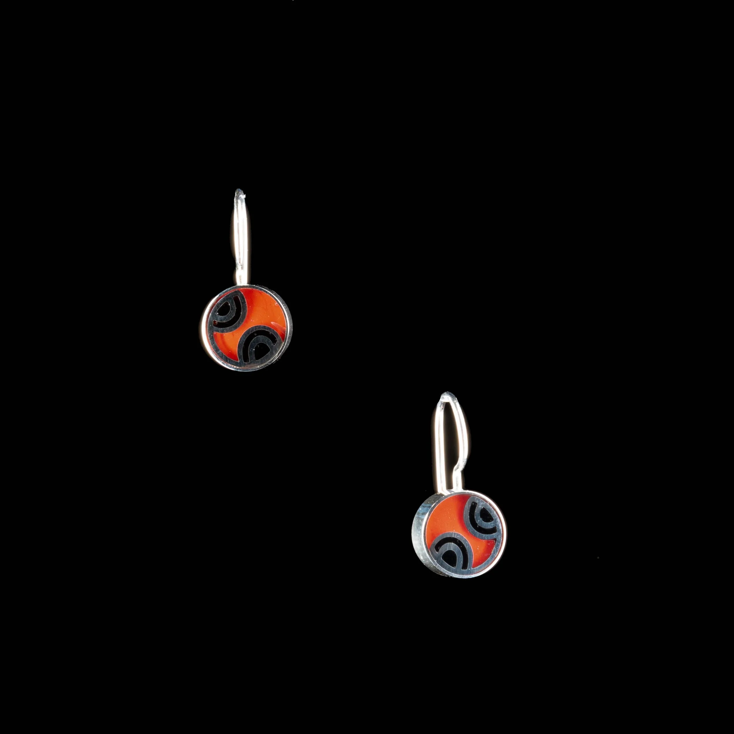 Red and Black Mini round French wire Earrings by Victoria Varga
