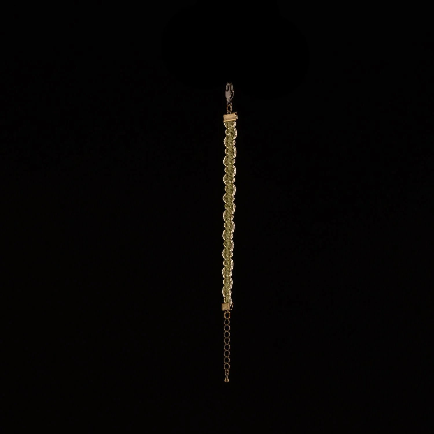 French Intricate Two Tone Passementerie Bracelet by Paz Sintes Khaki Green Silver.jpg