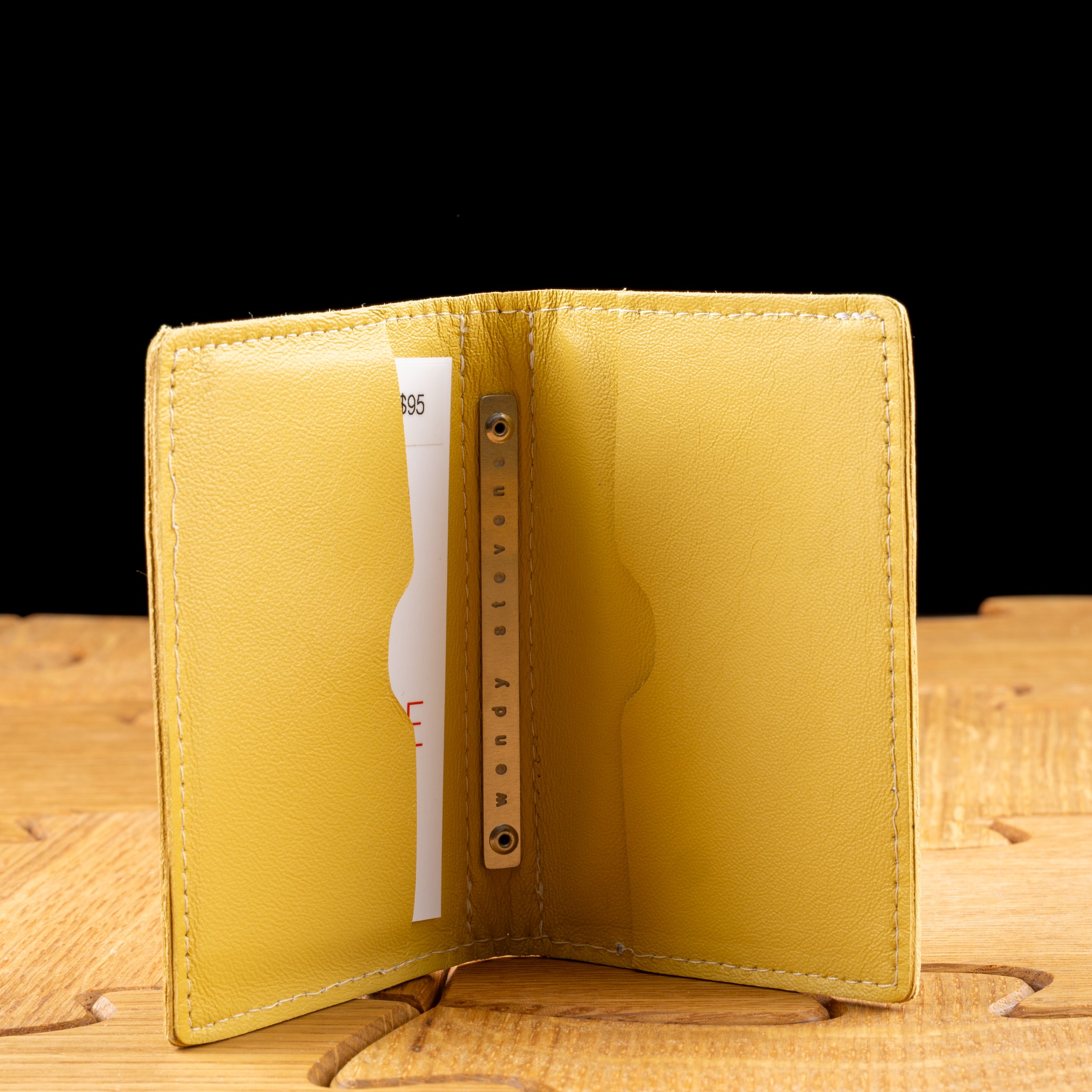 Yellow with Scales Card Holder Leather and Stainless Steel by Wendy Stevens-1.jpg