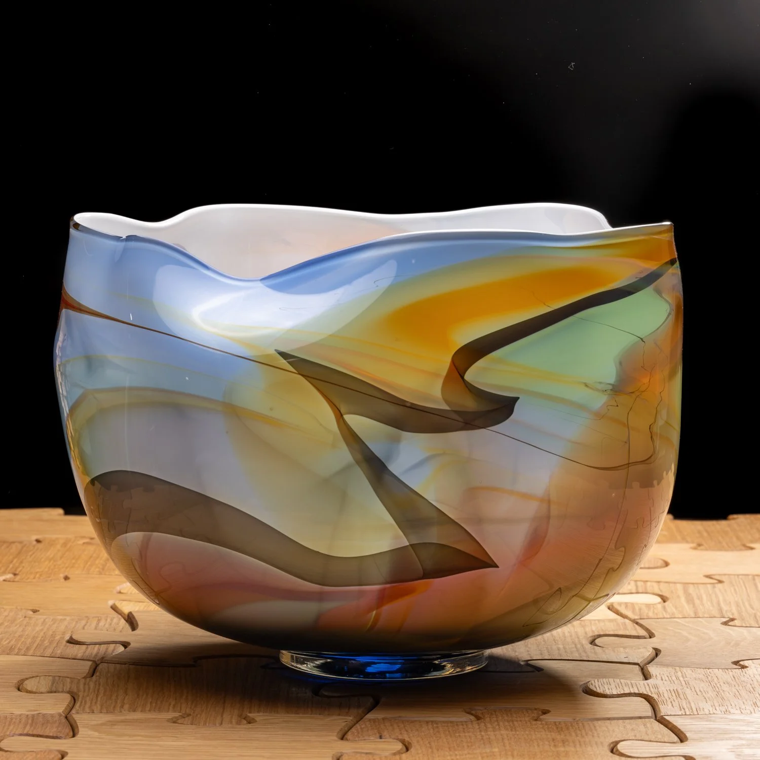 Blue Green Kimono Glass Bowl by McDermott Glass Studio