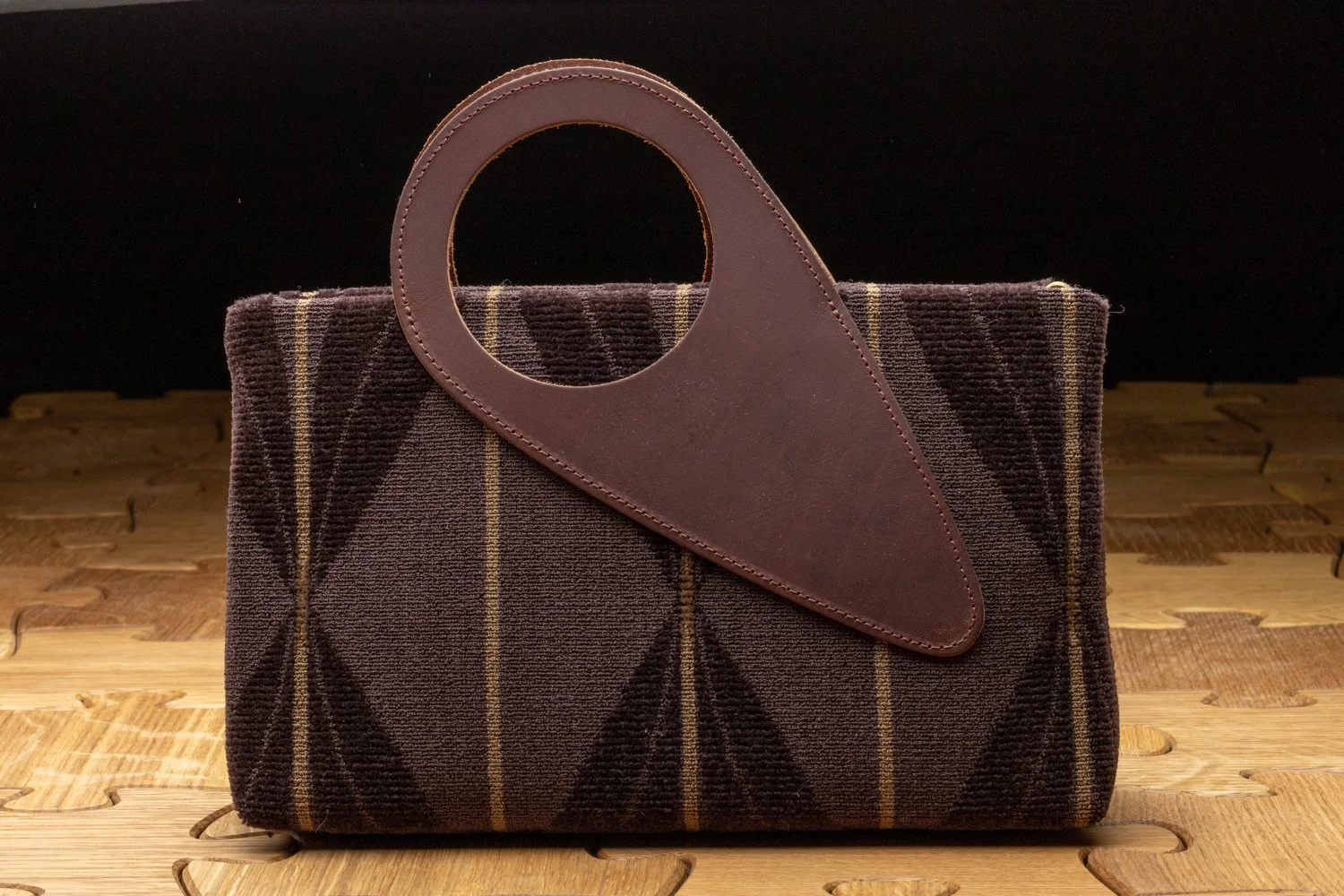 MOD Egg Dark Brown Leather and Egglant Fans Fabric Bilboa Bag by Add Lib.jpg