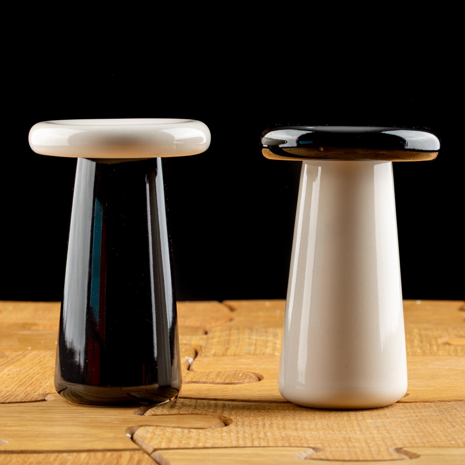 Black and White Mushroom Candlesticks by Tchotchke