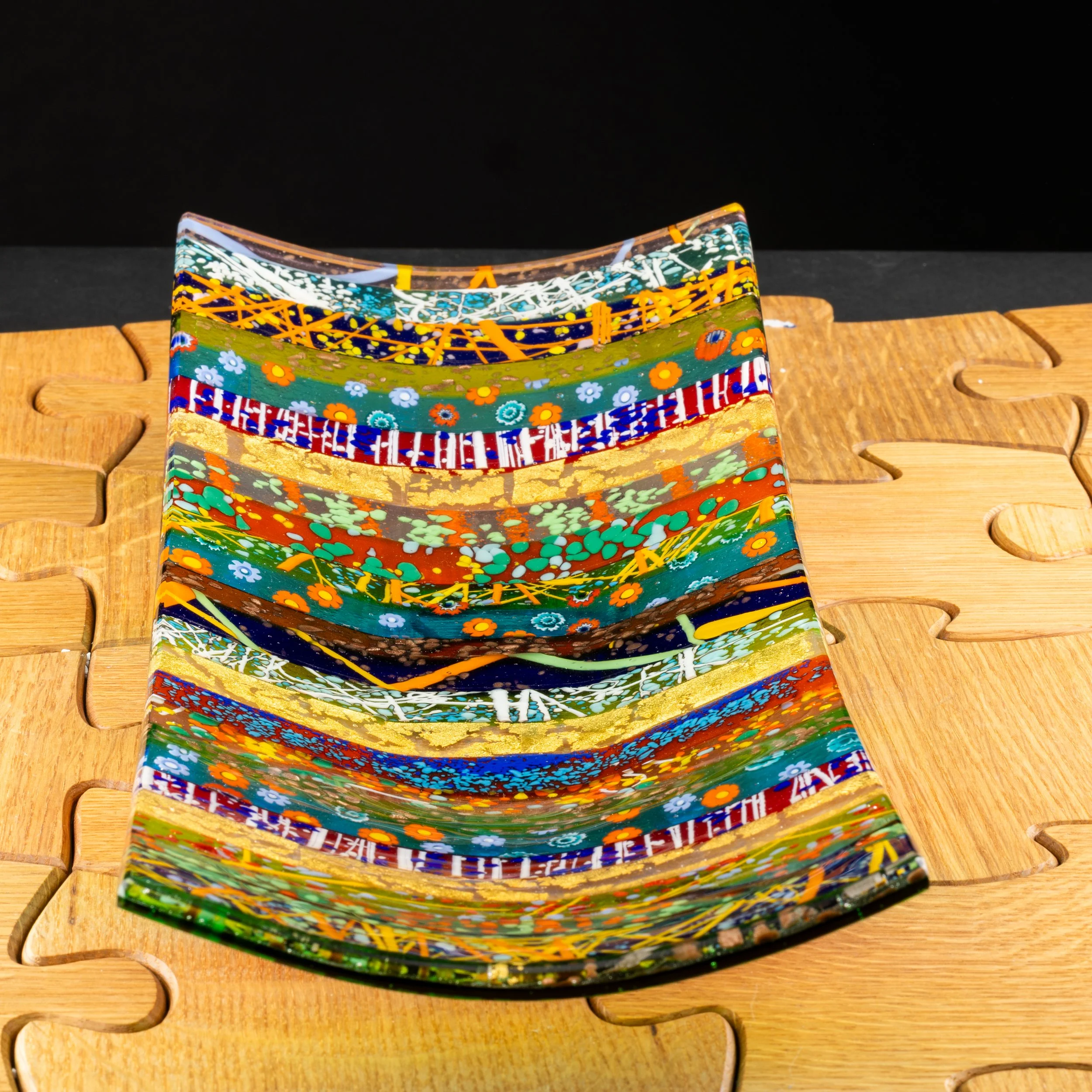 Long Rectangular Damasco Serving Dish by Alfier Glass Studio