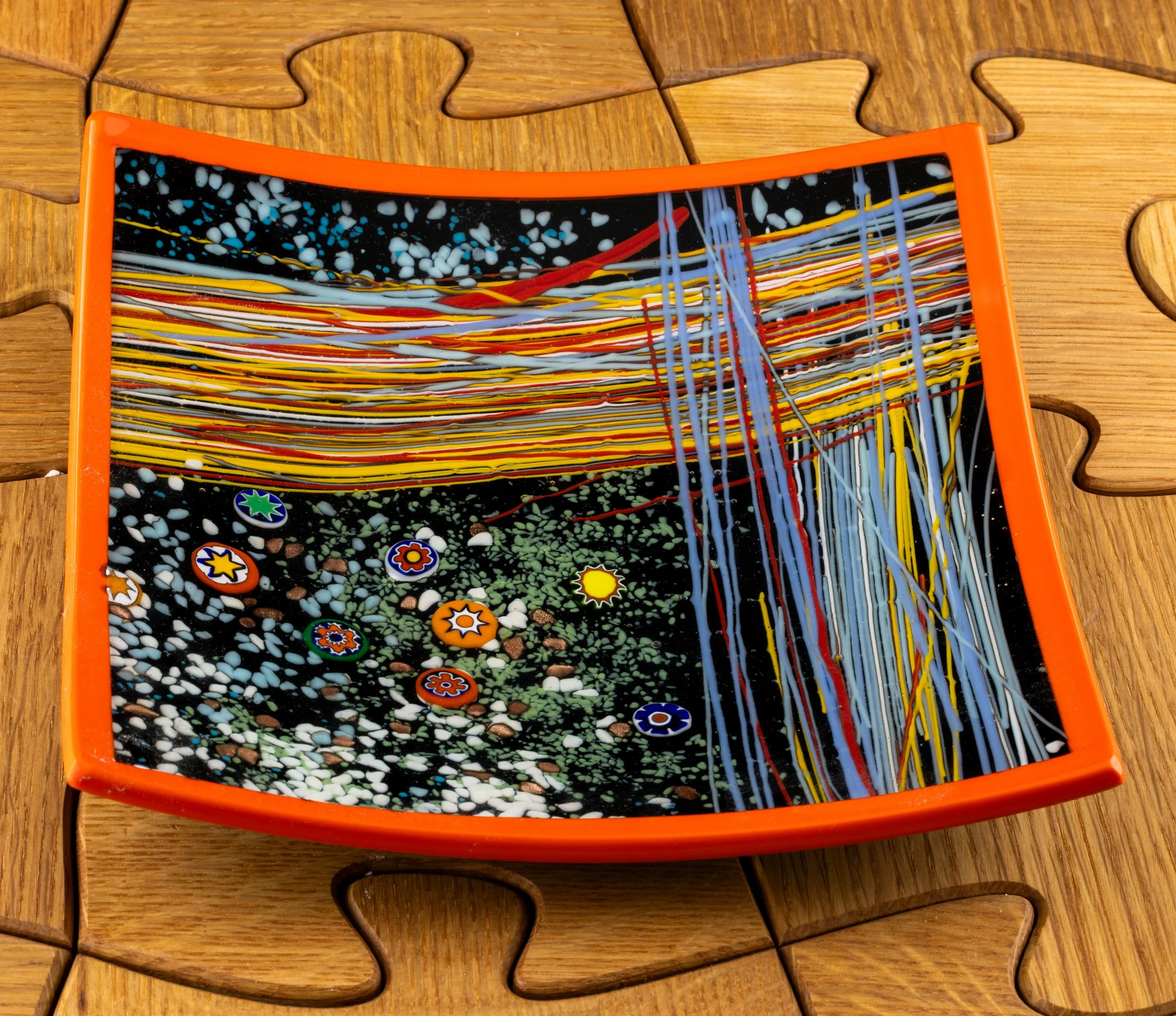 Abstract Design Square Plate with orange by Alfier Glass Studio-1.jpg