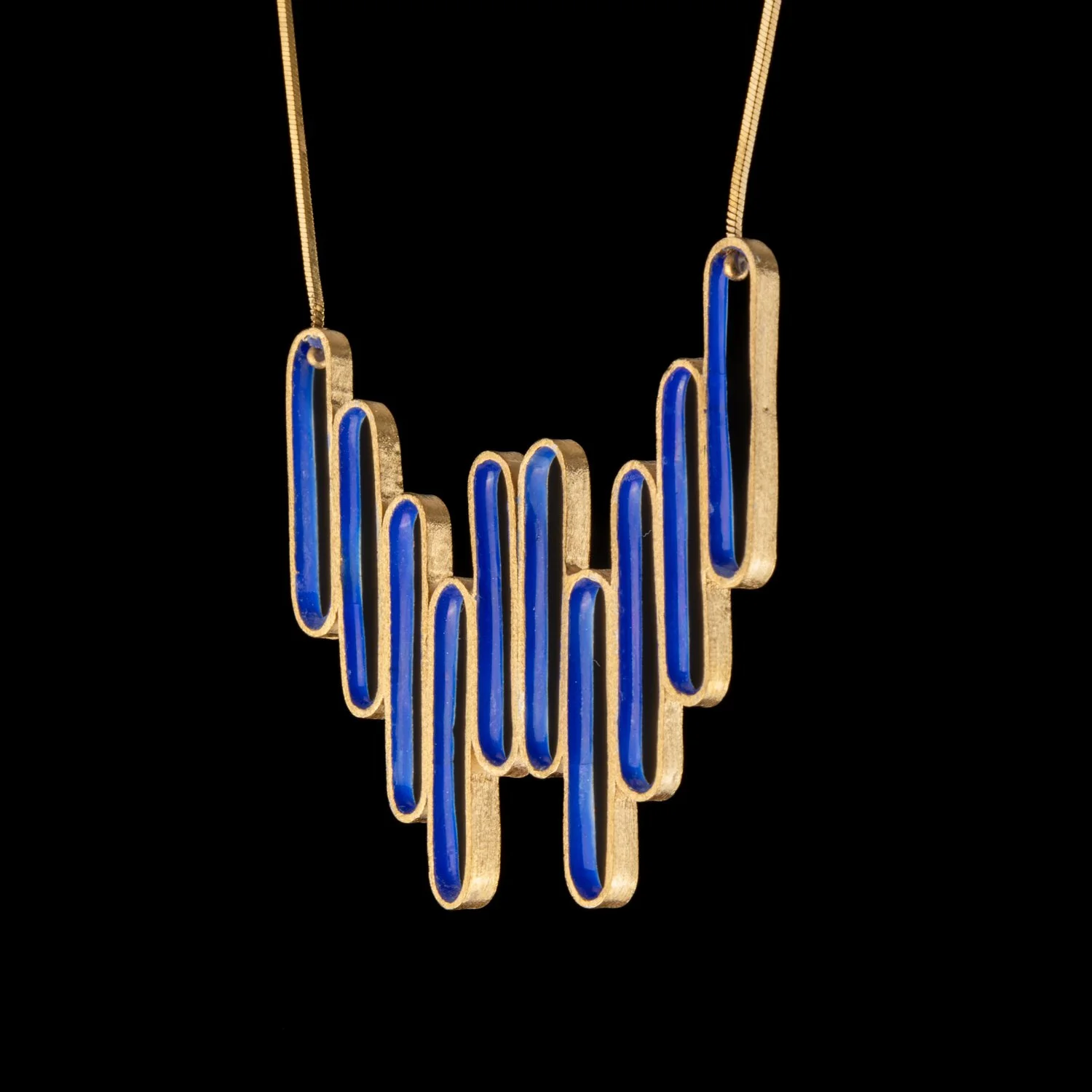 Multi Link Pendant Necklace with Blue Enamal by Marta Ribeiro-1.jpg