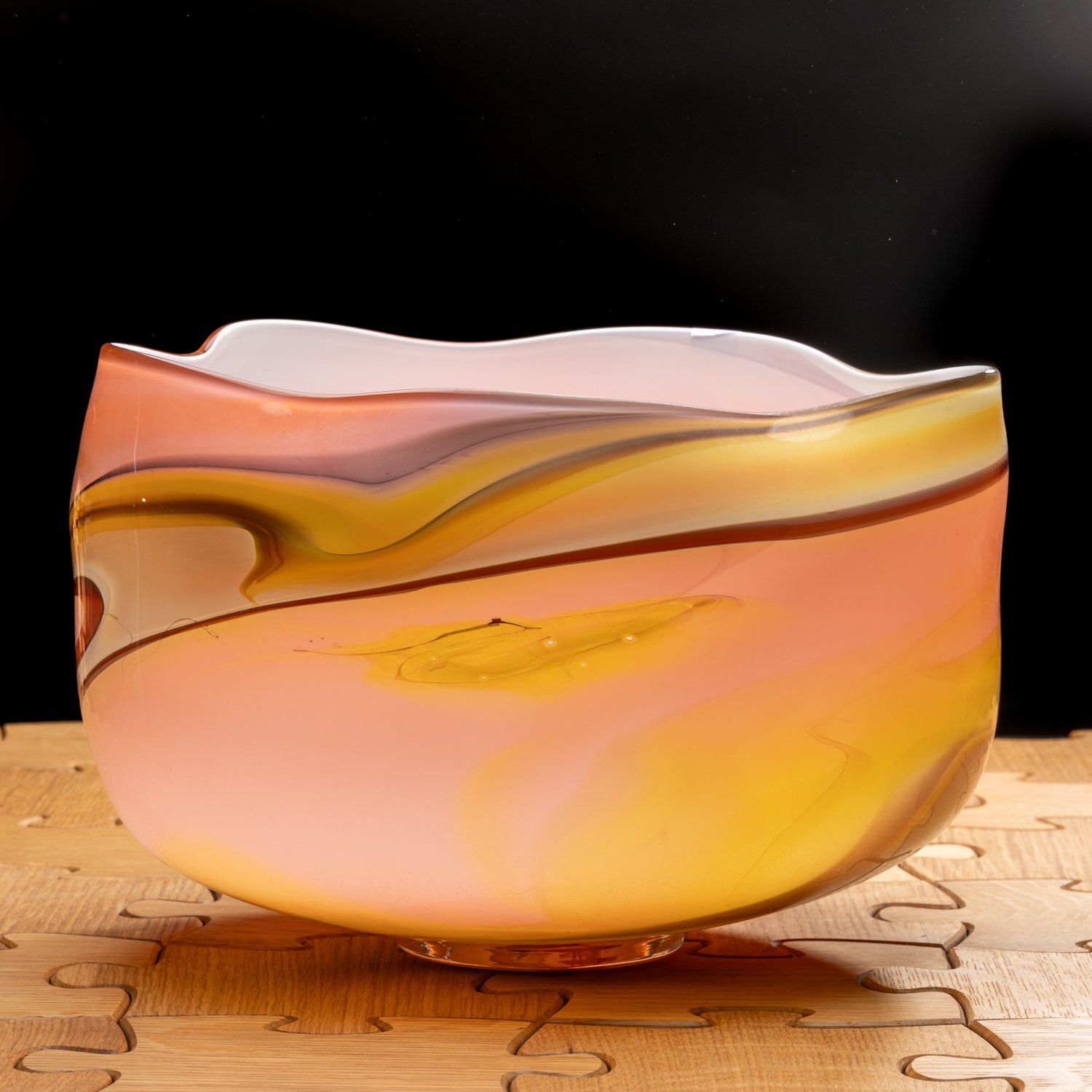 Peach Yellow Kimono Glass Bowl by McDermott Glass Studio