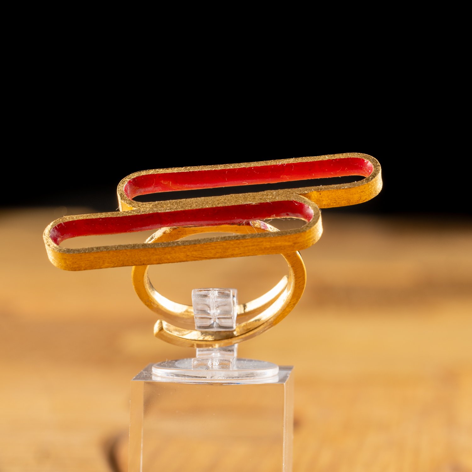 Red Stepped Link Adjustable Ring by Marta Ribeiro