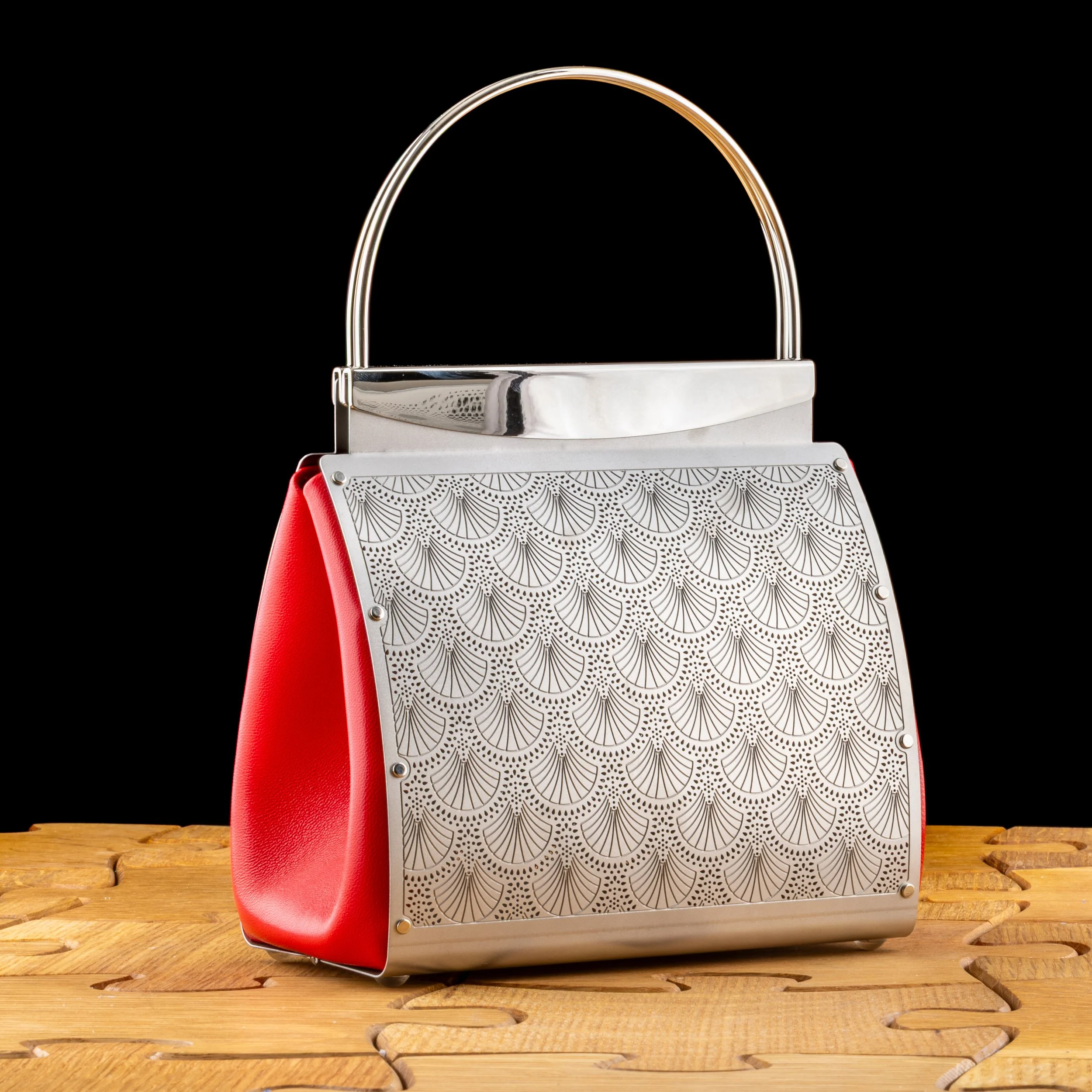 La Sera Deco Red Leather Handbag by Wendy Stevens