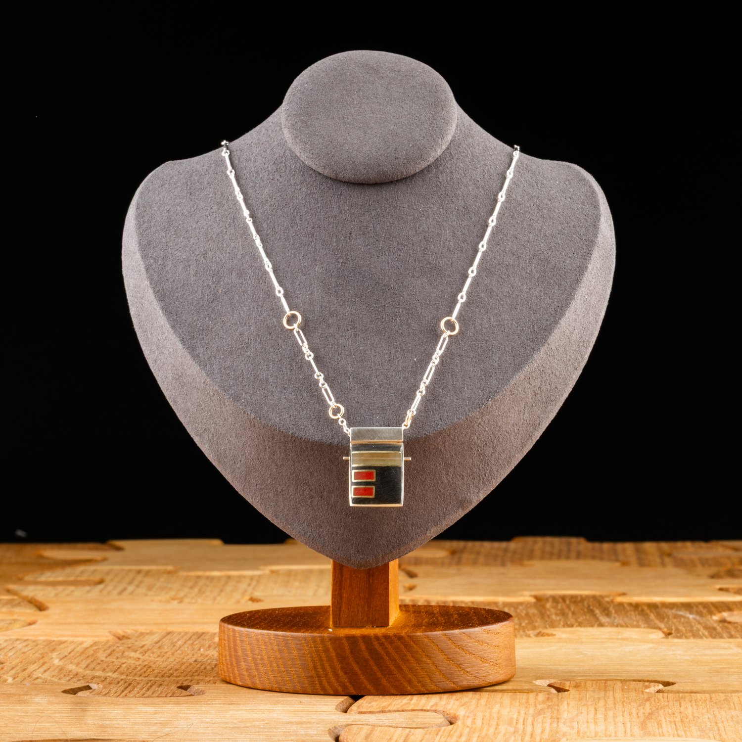 Rectangular Pendant Gold and Red by Eileen Sutton