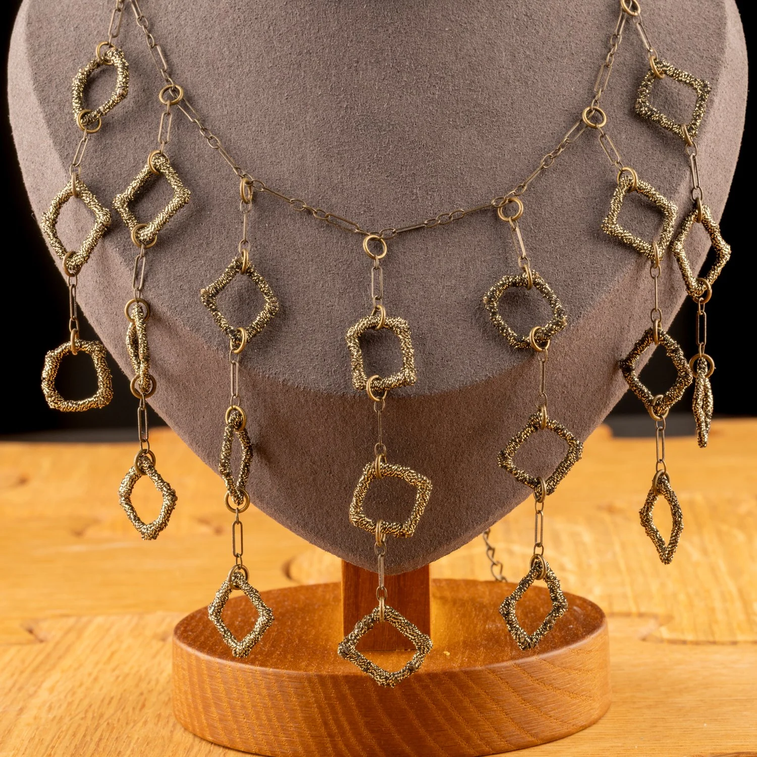 Italian Diamonds Antique Gold Short Waterfall Necklace by Paz Sintes Closeup.jpg