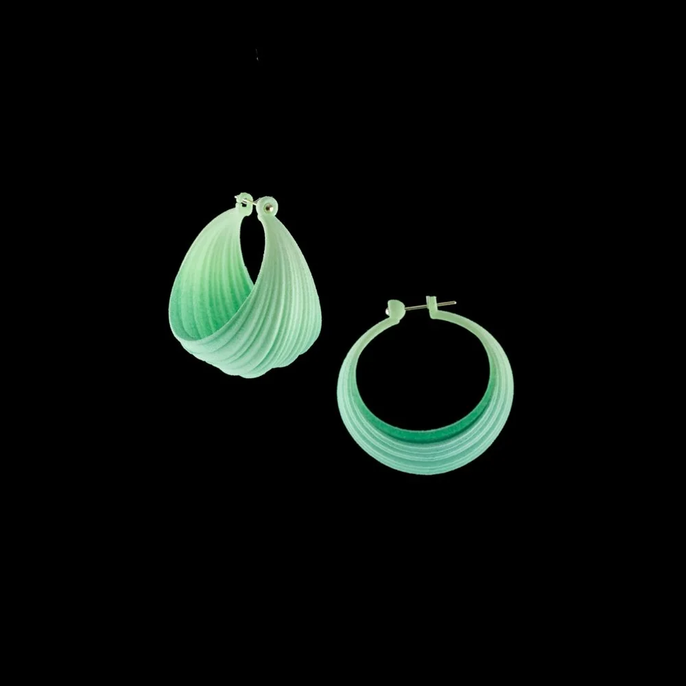Pleated Hoop Earrings by Maria Eife Light Green Ombre.jpg