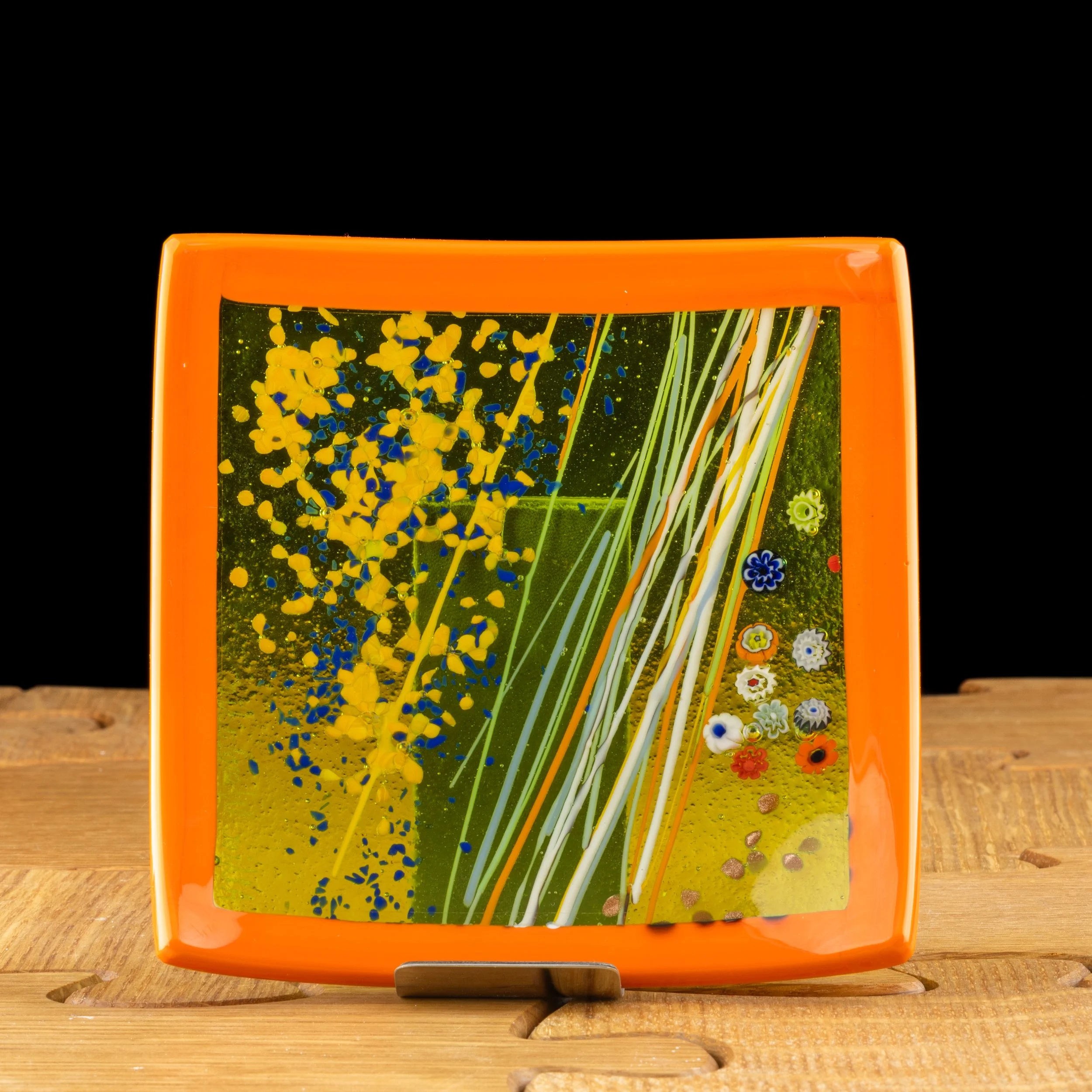 Small Orange Abstract Square Dish by Alfier Glass Studio.jpg
