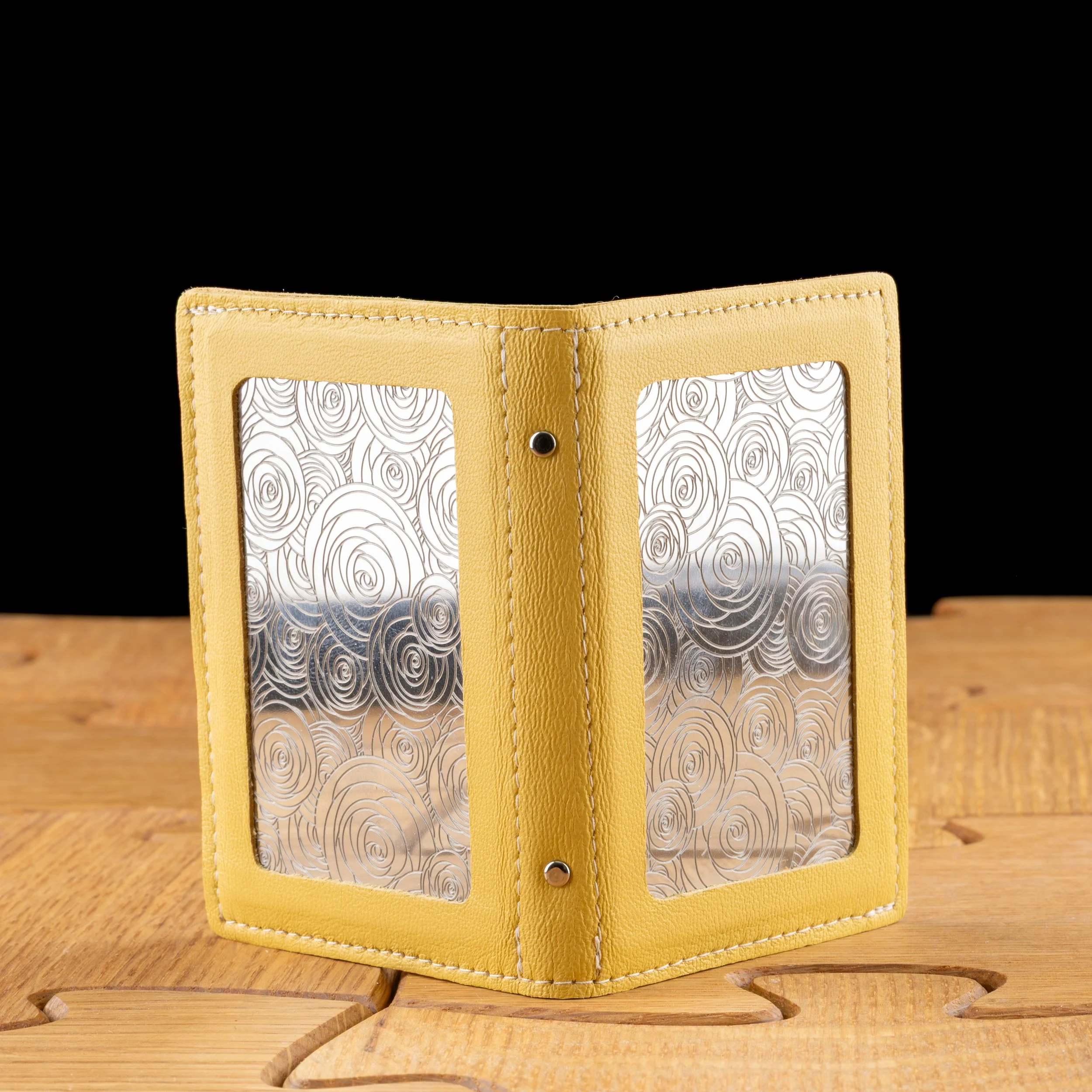 Yellow Roses Card Holder Leather and Stainless Steel by Wendy Stevens.jpg