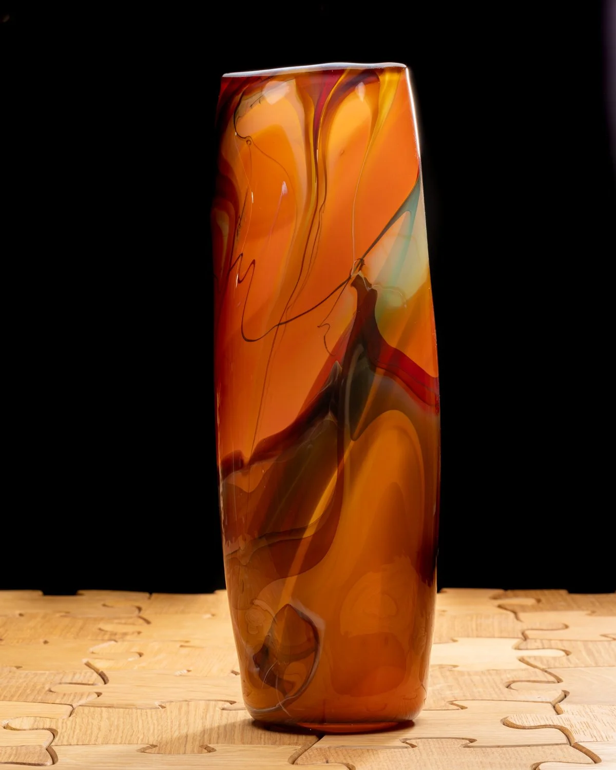 Orange Brown Kimono Vase by McDermott Glass Studio