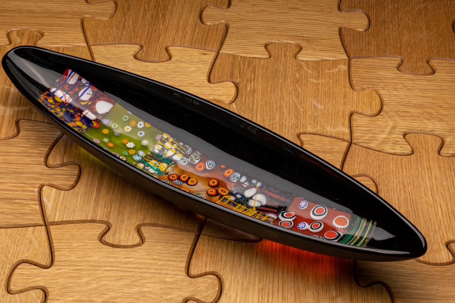 Patchwork Design Canoe Murano Glass Dish