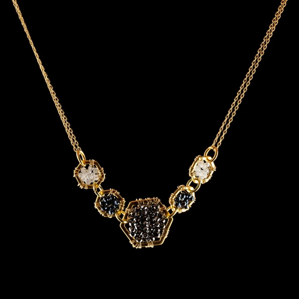 Ziron Black Spinel and Pyrite Necklace by Michelle Pressler closeup.jpg
