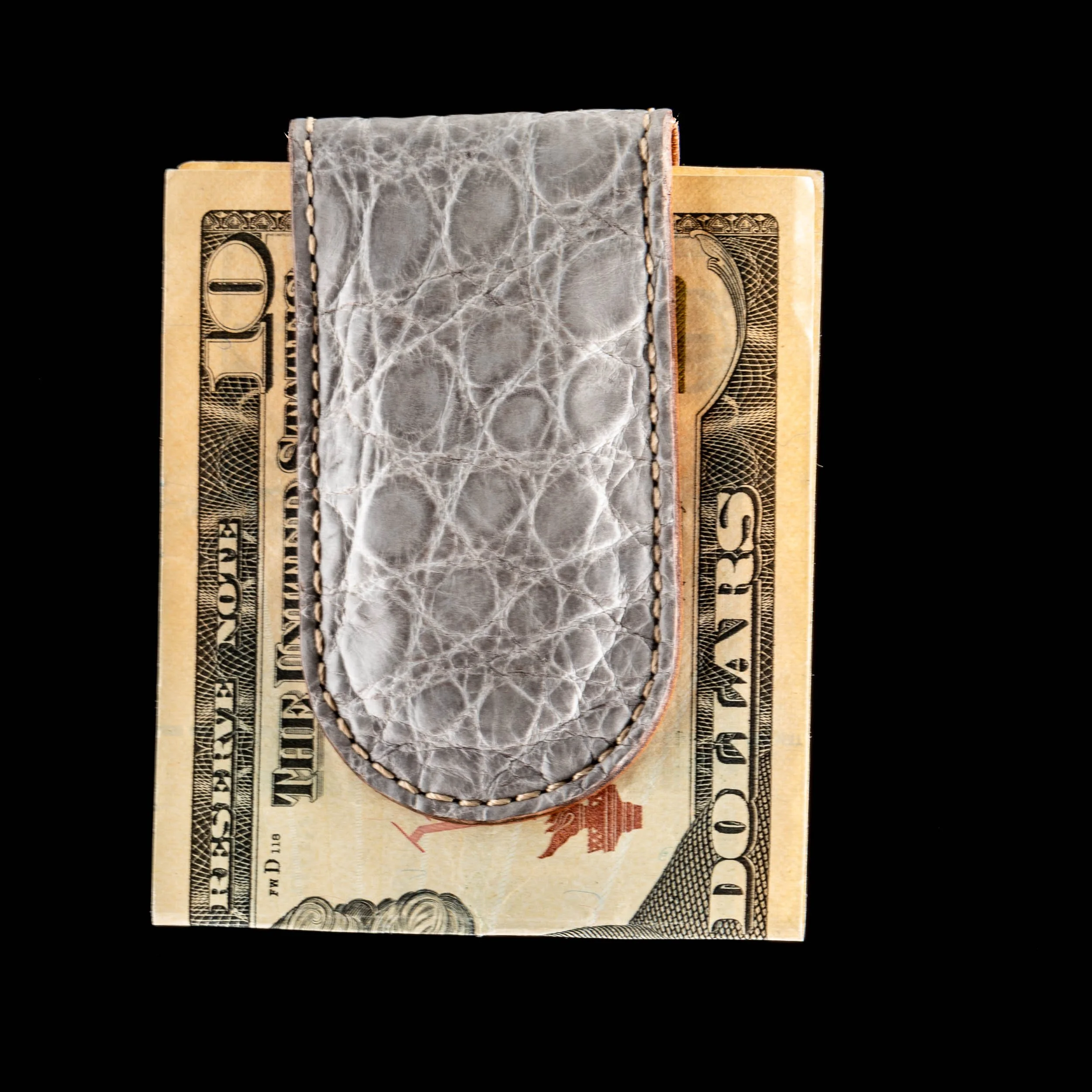 Grey Alligator Leather Money Clip by Pong Gaddi