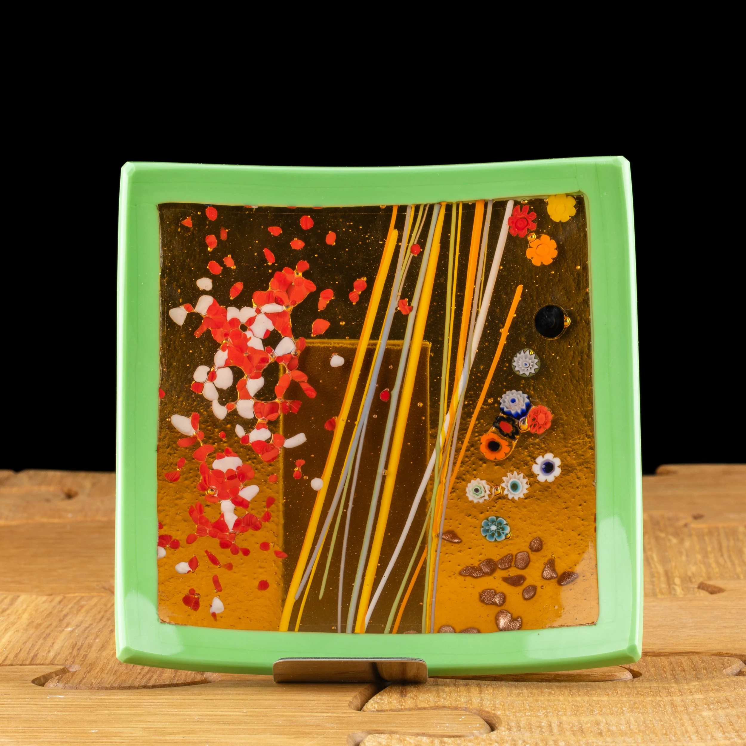 Small Mint Green Abstract Square Dish by Alfier Glass Studio