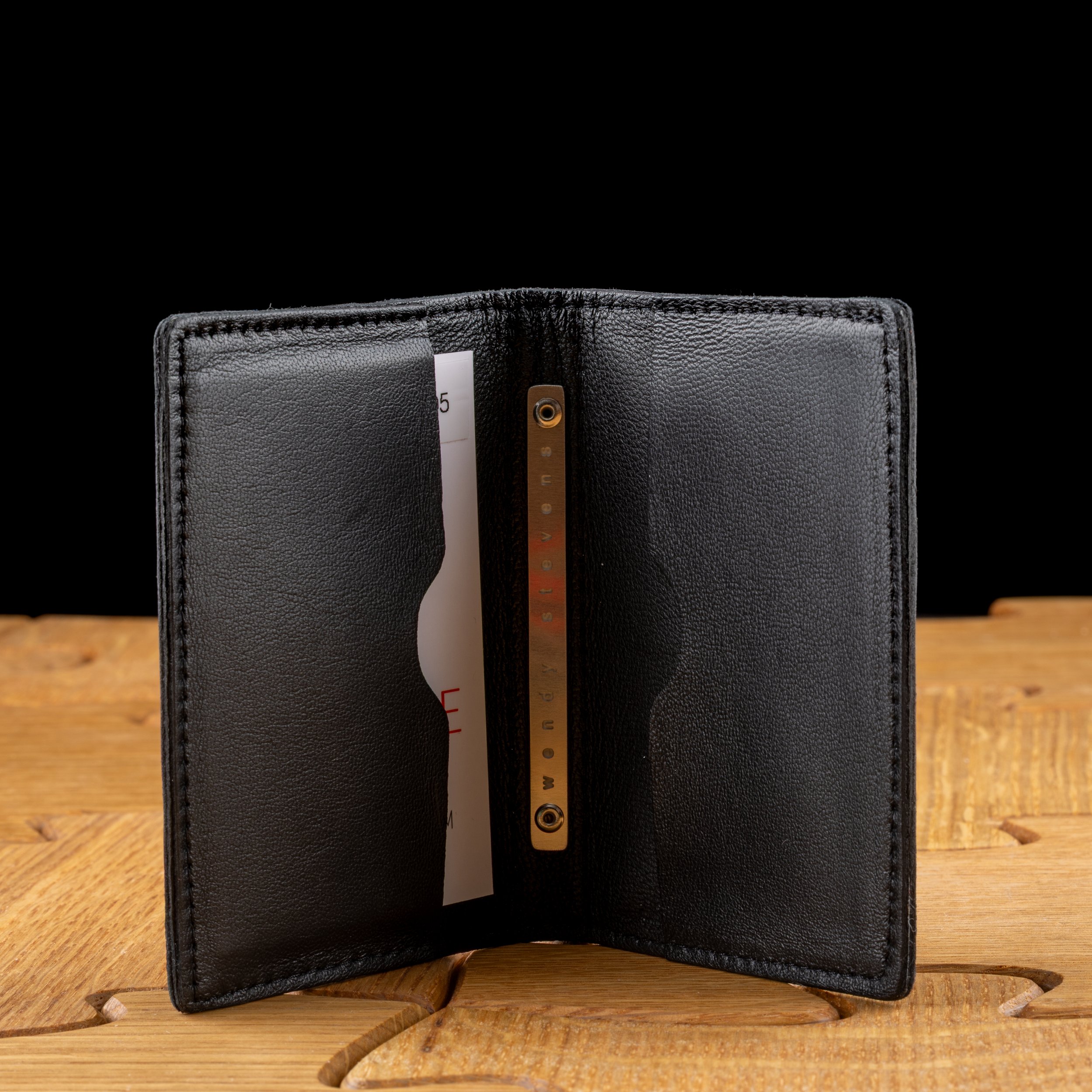 Black with Dotted Cubes Card Holder Leather and Stainless Steel by Wendy Stevens-1.jpg