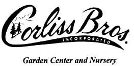 Corliss Bros. Garden Center and Nursery logo with text and a tree icon.