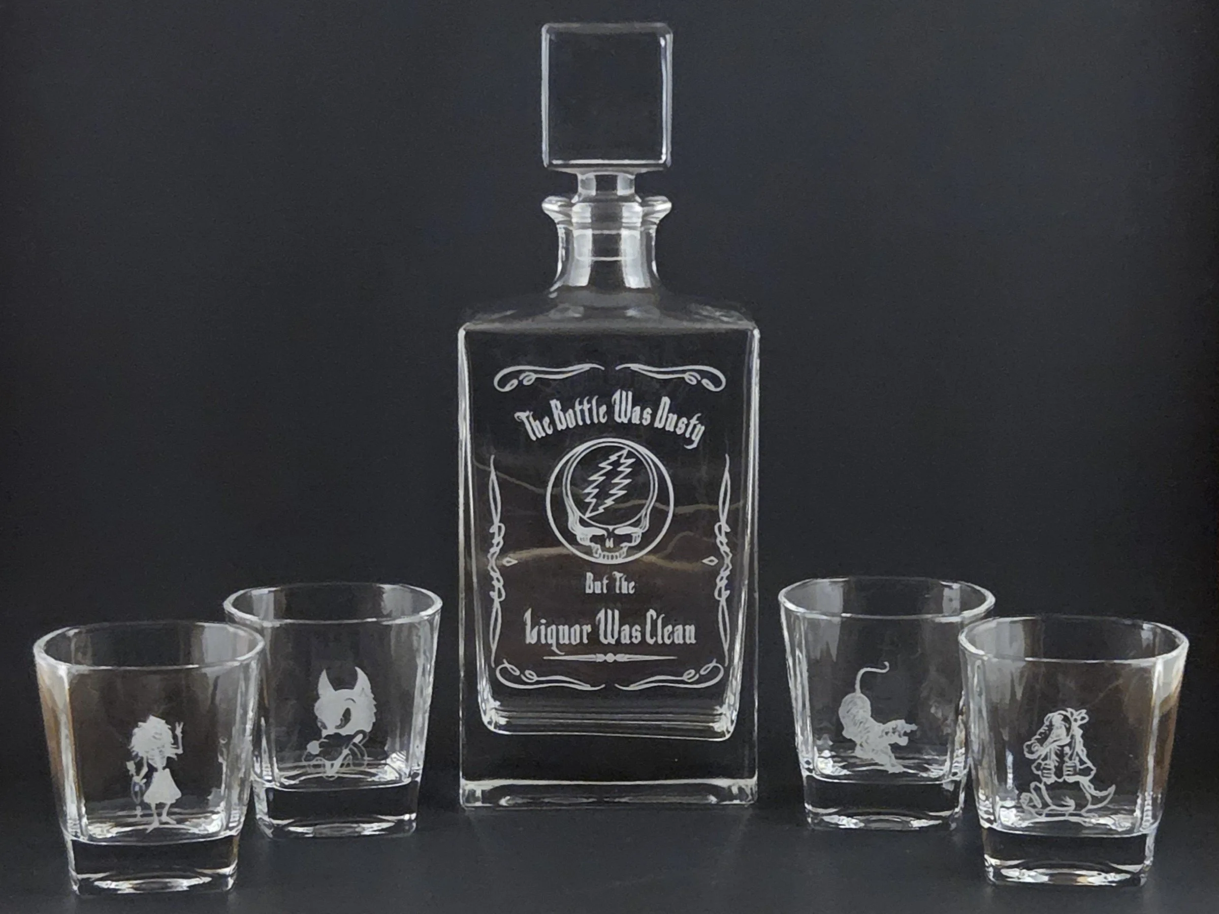 "The Bottle Was Dusty but the Liquor Was Clean" Laser Engraved 5-piece Whiskey Decanter Set