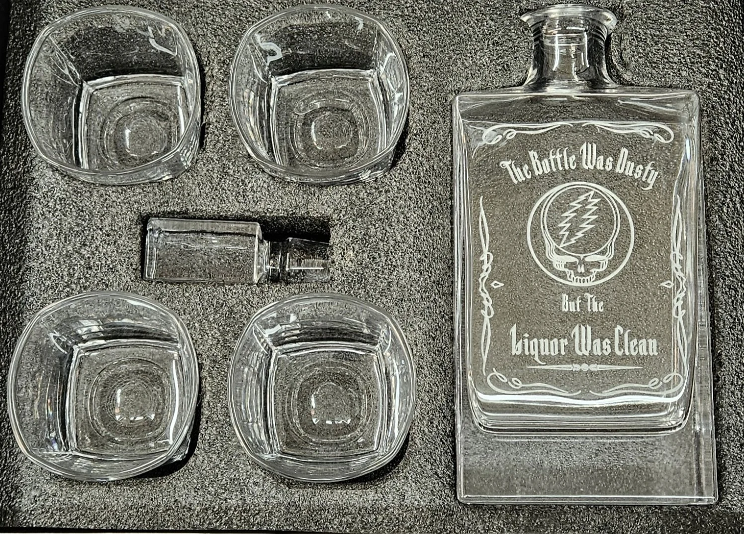 "The Bottle Was Dusty but the Liquor Was Clean" 5-piece Whiskey Decanter Set