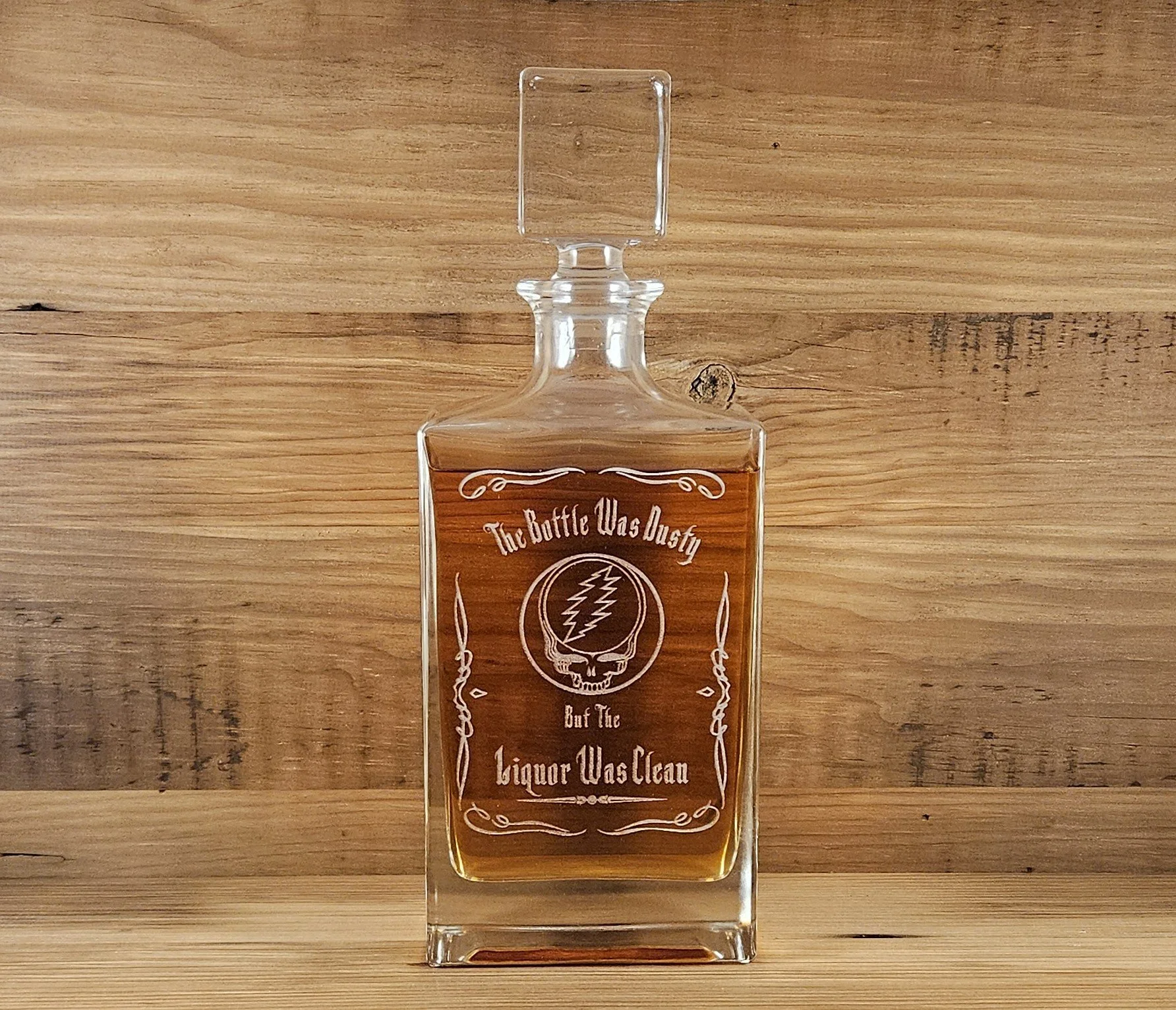 "The Bottle Was Dusty, but the Liquor Was Clean" Laser Engraved Whiskey Decanter