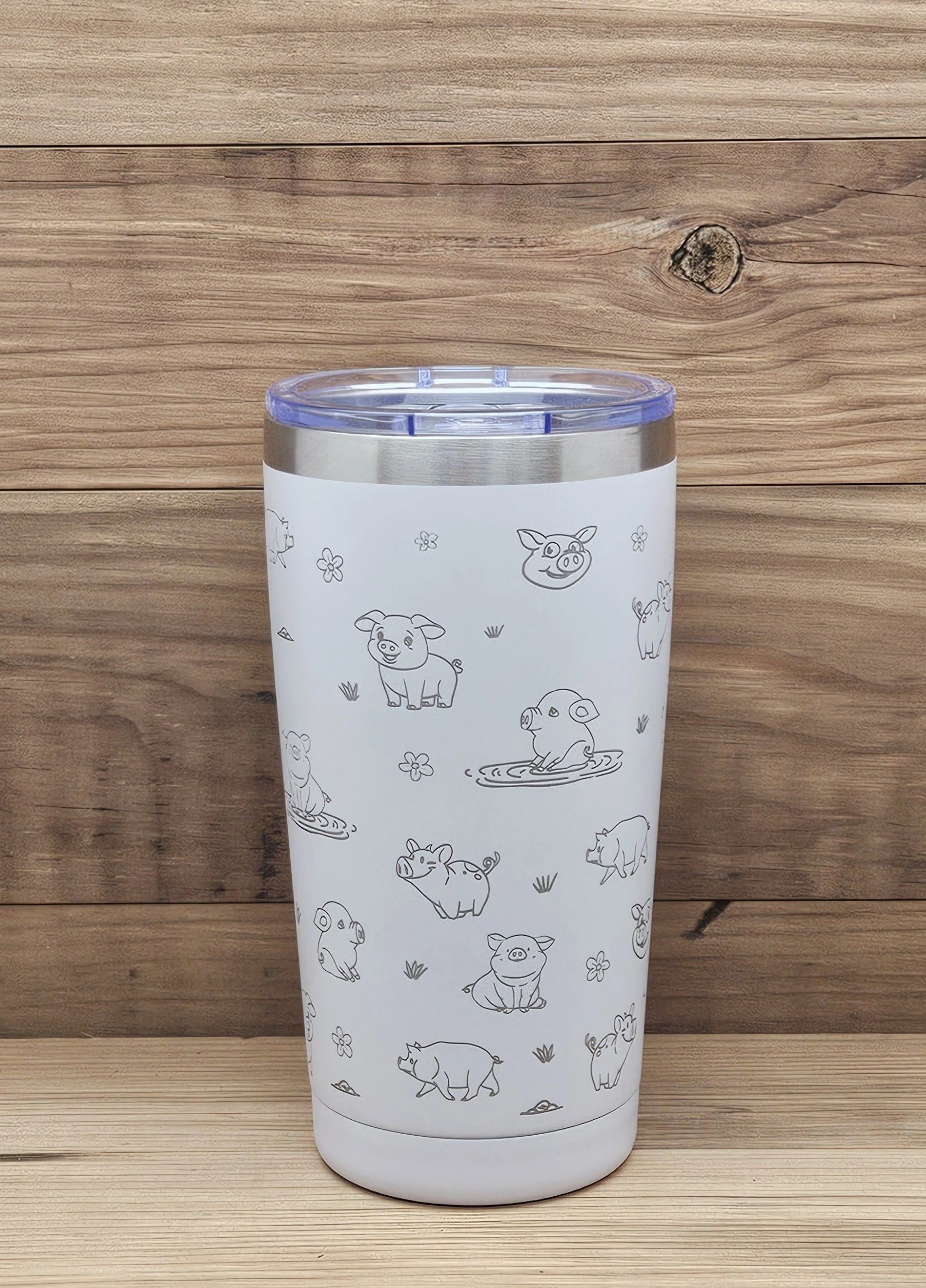 Full wrap laser engraved 20oz tumbler with pig designs