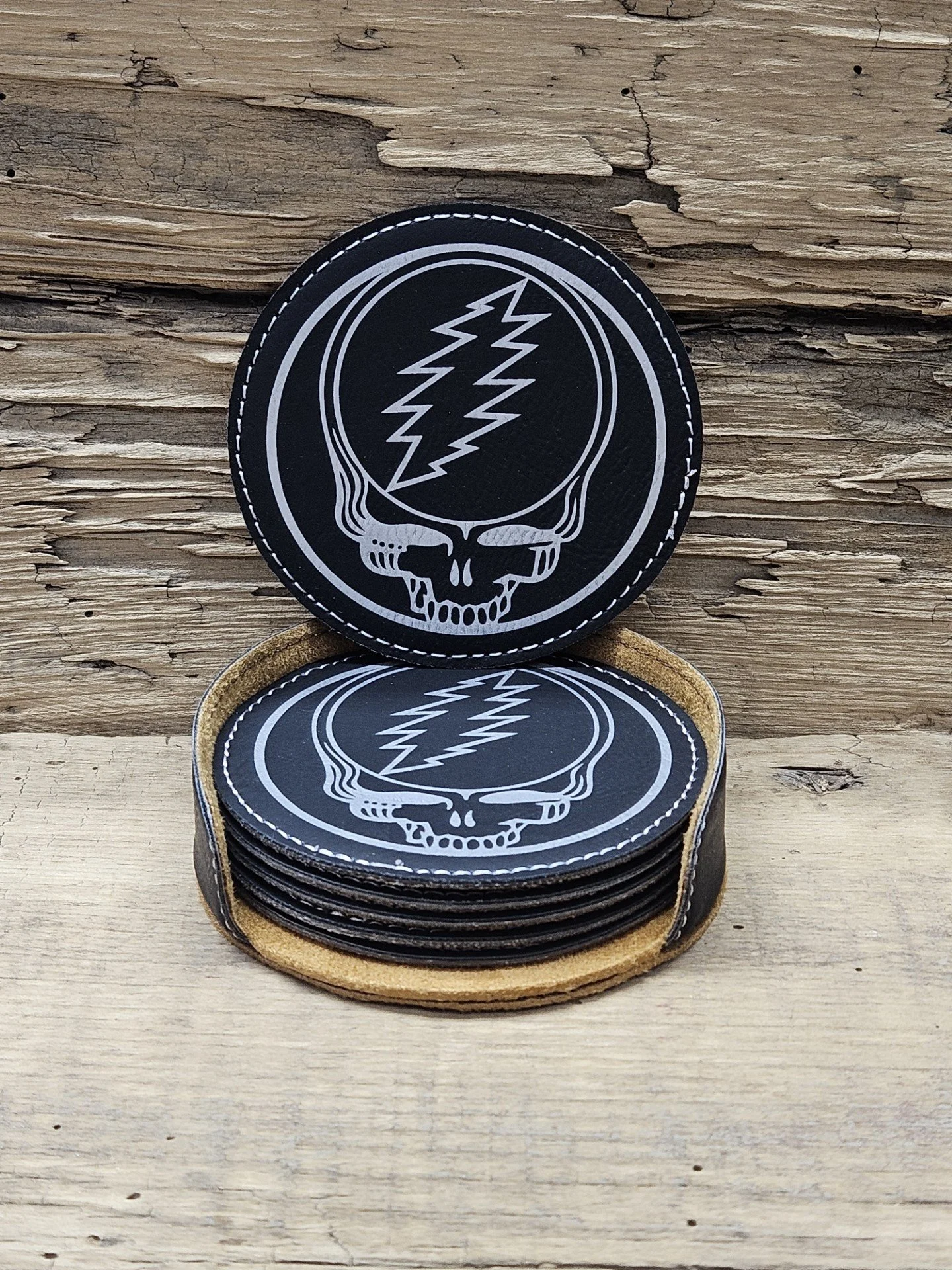 Round Leatherette "Stealie" Drink Coasters